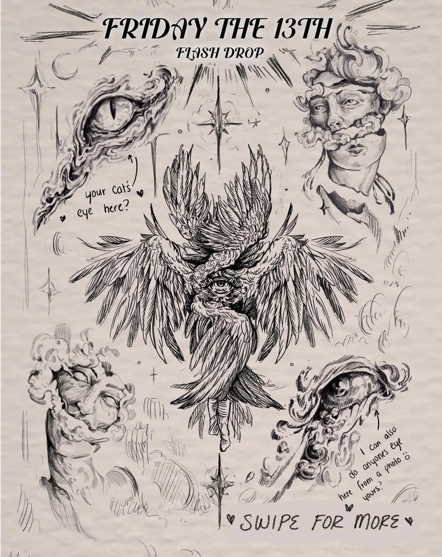 FRIDAY THE 13TH FLASH DROP WOO :O

Currently the 12th, 23th and 14th are all booked in my schedule. I have a few spots left 15-16th, so get in while you can! 

These will be arms and legs only, no ditches or joints. We might be able to talk about che