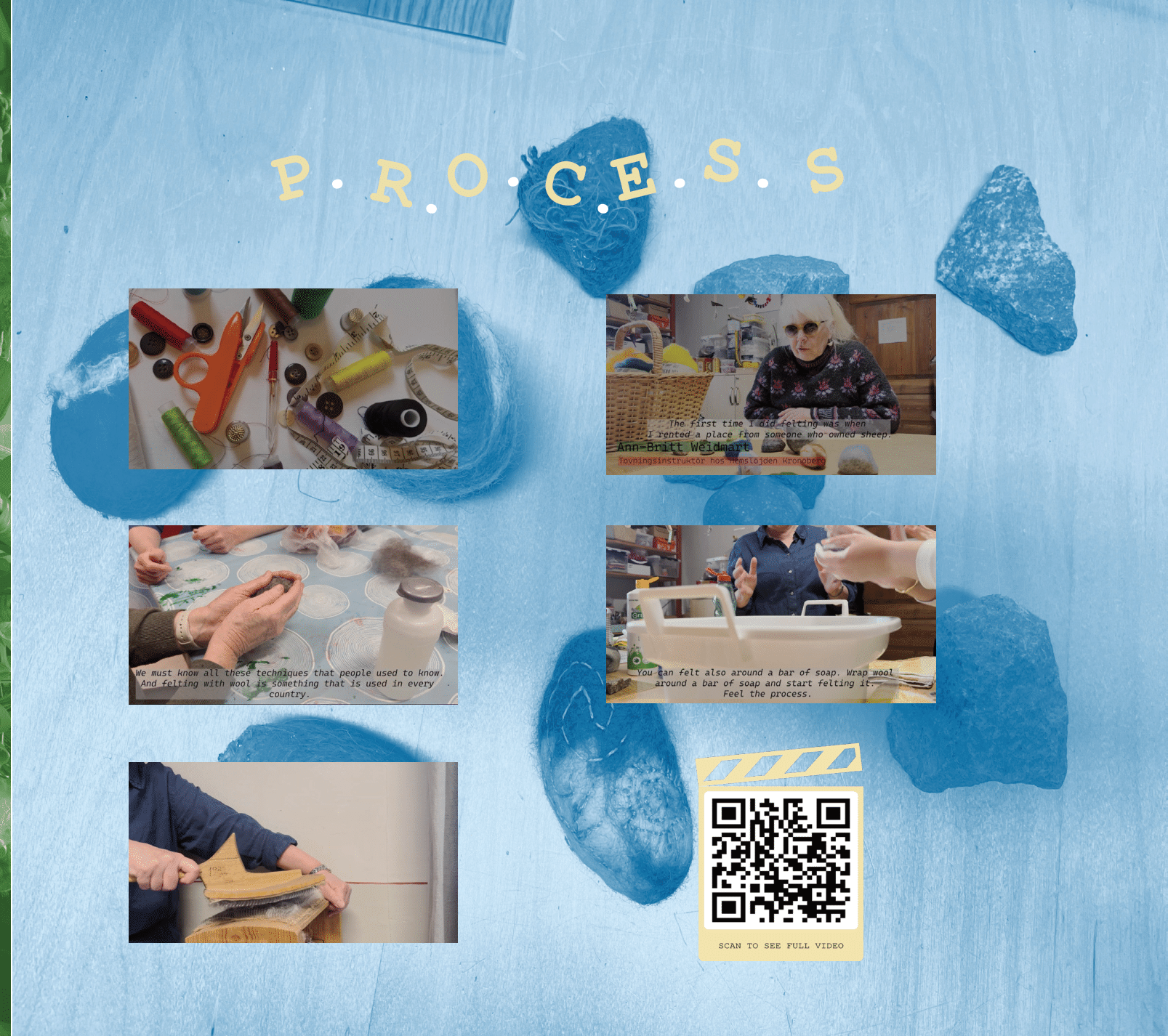 right side of the spread, showcasing the process and the different sequences with a QR code to our video!