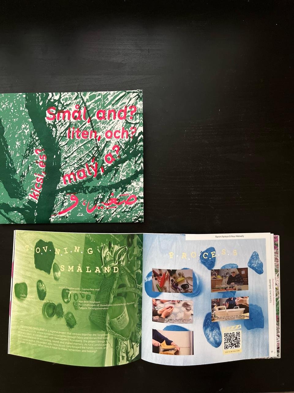 Our publication spreads in SMÅL,AND?'s publication book