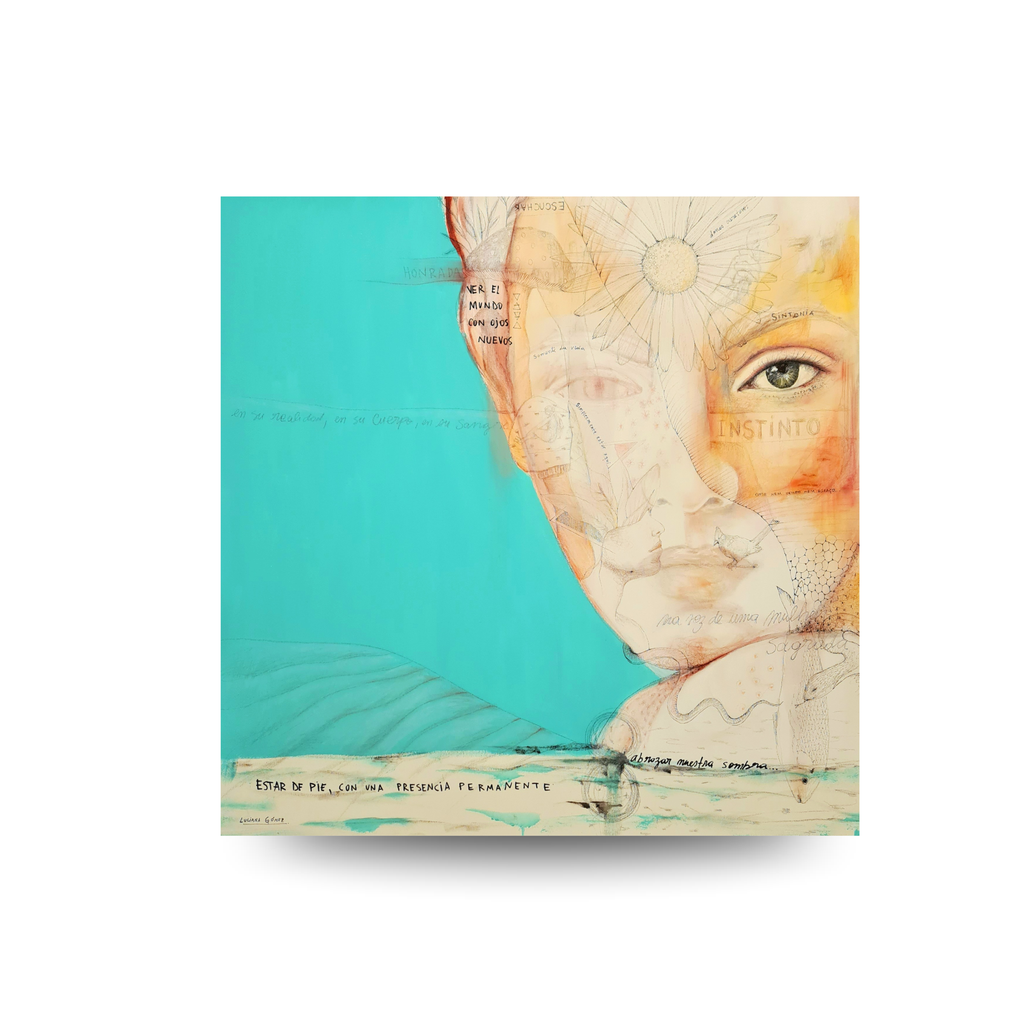 Sagrado Femenino - 100x100cm (39.3" x 39.3" inch) - Bolígrafo, óleo, pastel, carbonilla y acrílico sobre tela - 2022