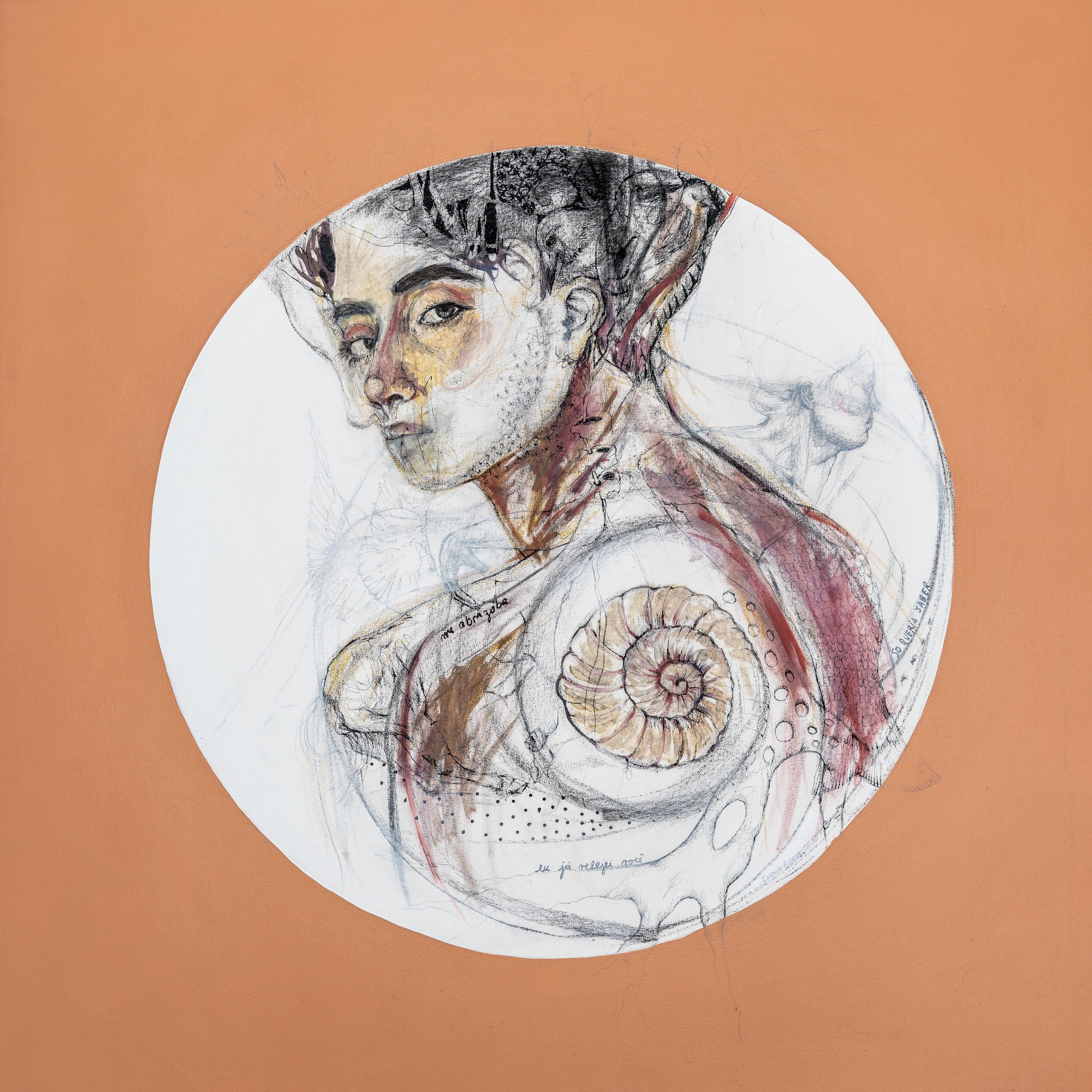 Tiempos - 100x100cm (39.4" x 39.4" inch) - Bolígrafo, óleo, pastel, carbonilla y acrílico sobre tela – 2020
- Disponible -
