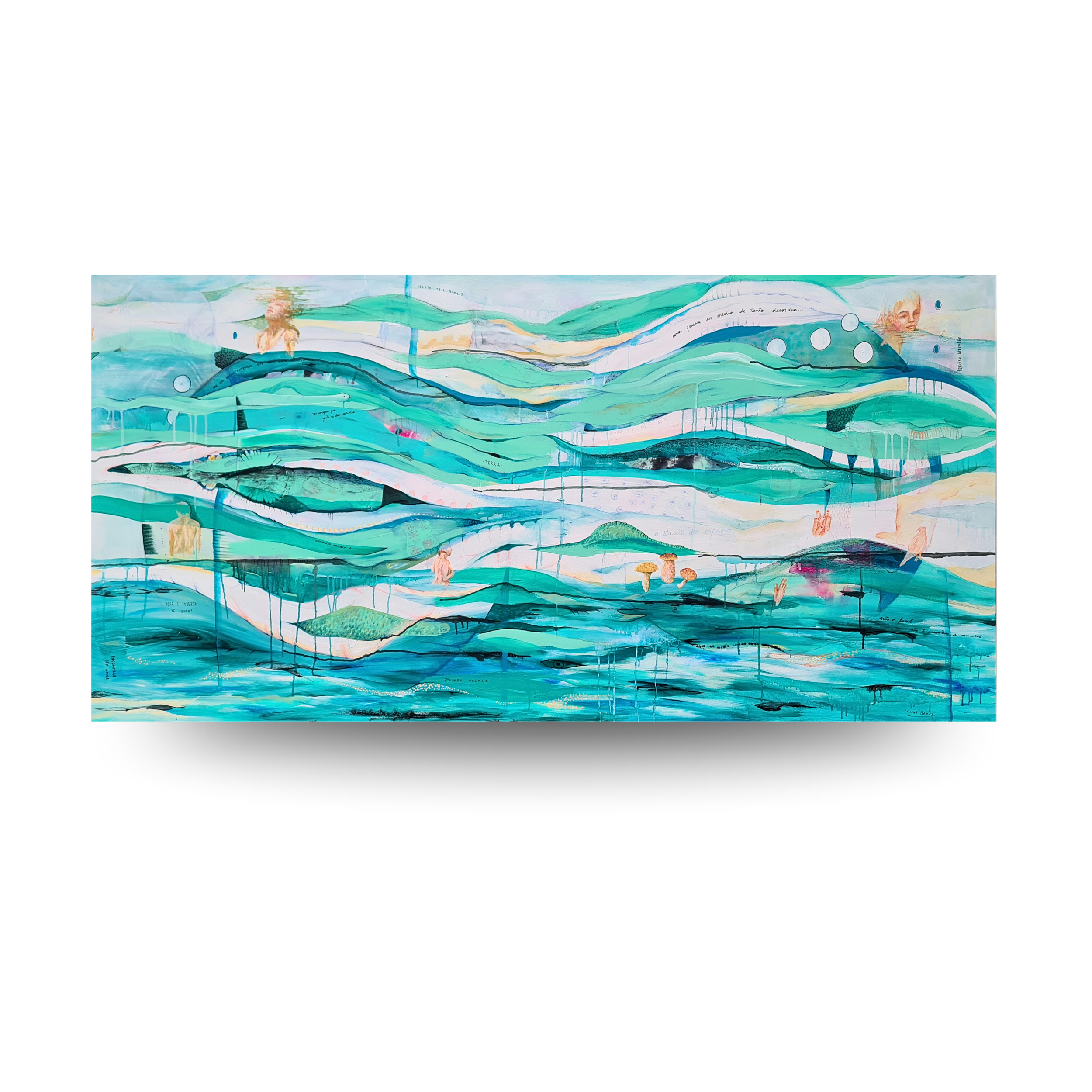 Una pausa en medio de tanto desorden - 100x200cm (39.4" x 78.7" inch)-  Bolígrafo, lápiz, pastel, acrílico y esmalte sintético sobre tela - 2018