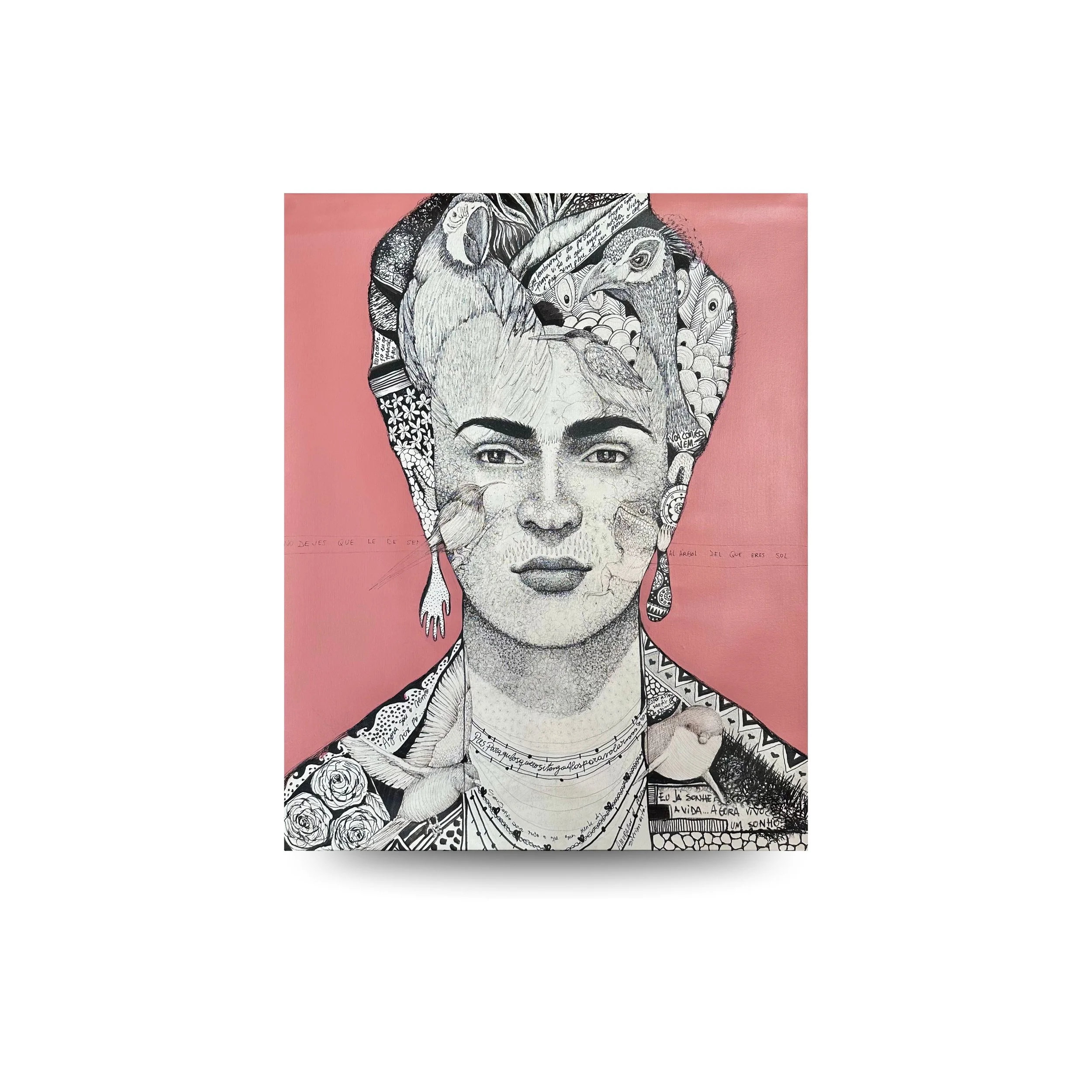 Frida magenta - 80x100cm (31.5 x 39.4" inch) -  Bolígrafo y acrílico sobre tela - 2016