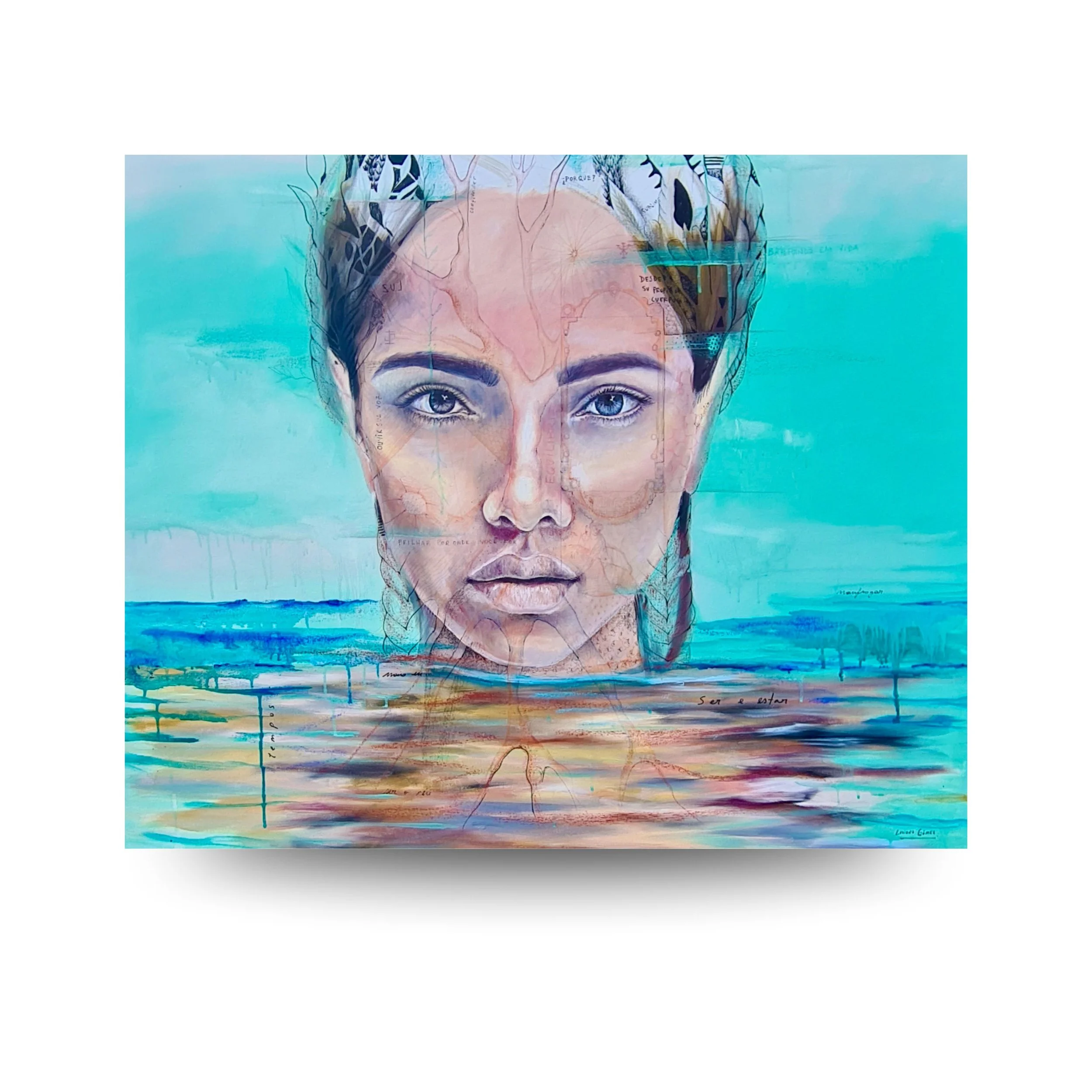 Escuchar Su Voz - 100x120cm (39.3" x 47.2" inch) - Bolígrafo, óleo, pastel, carbonilla y acrílico sobre tela - 2022