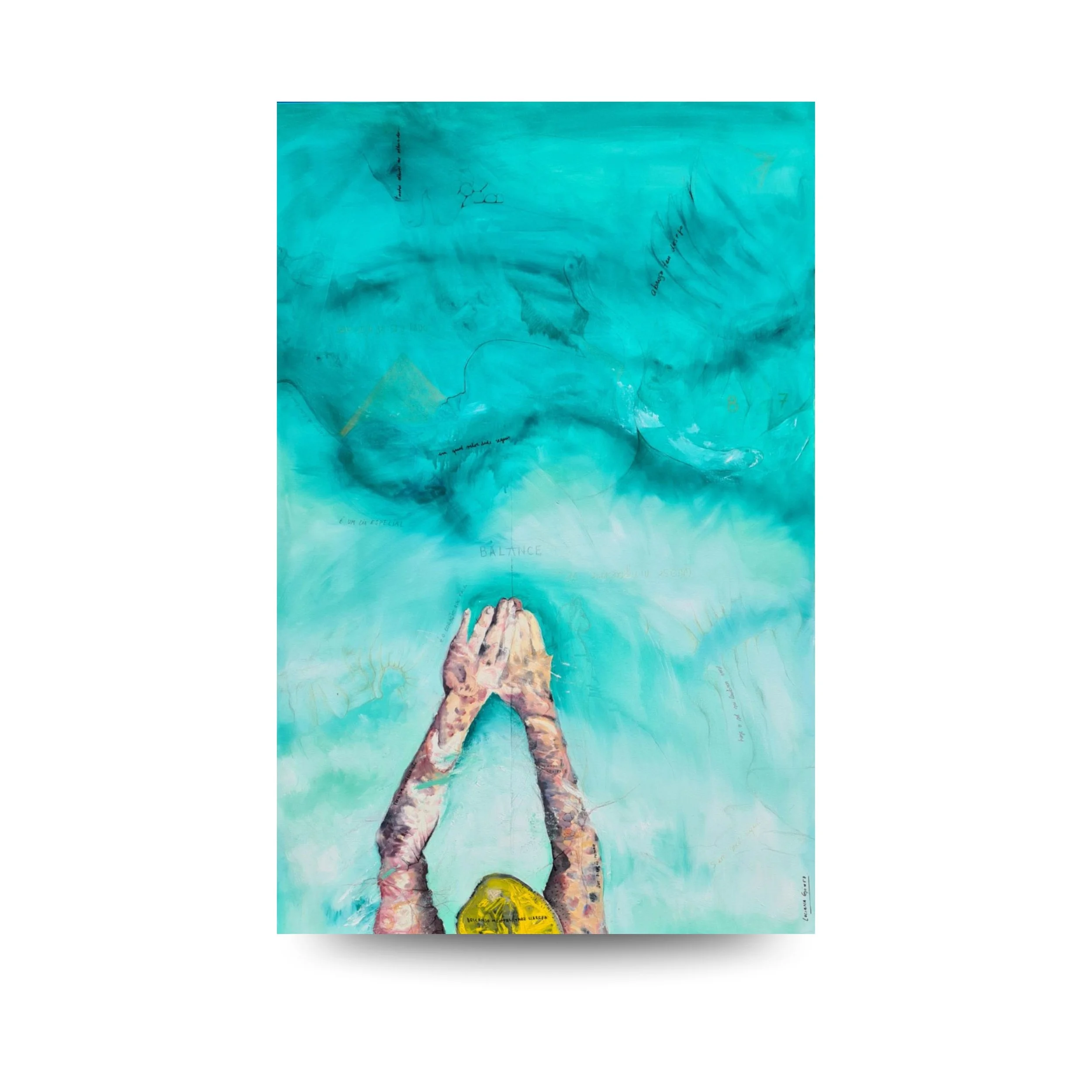 Equilibrio  - 100x150cm (39.3 x 59 inch) - Bolígrafo, óleo, pastel, carbonilla y acrílico sobre tela - 2021