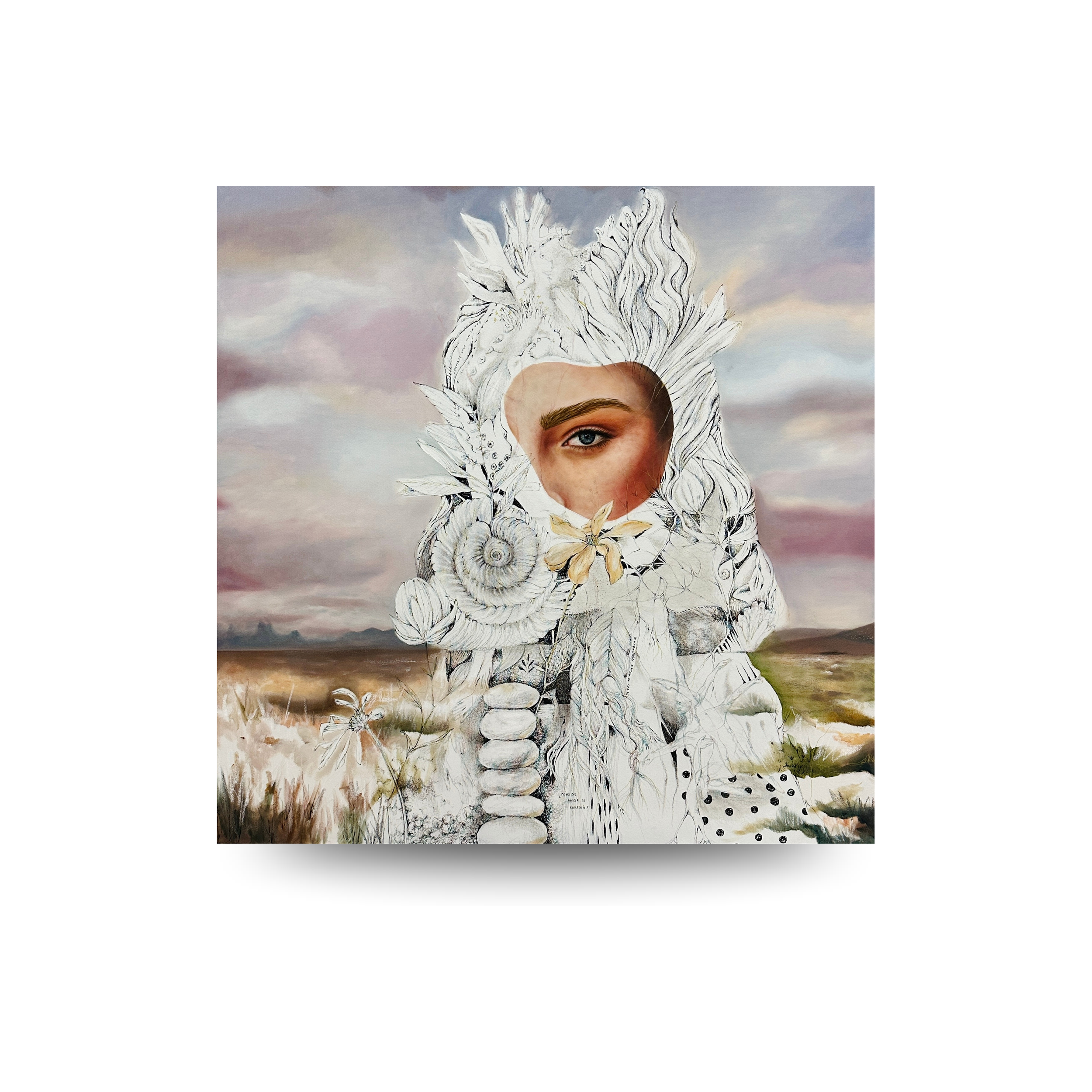 Espejismo - 100x100cm (39.3" x 39.3" inch) - Óleo, bolígrafo, lápices y acrílico sobre tela - 2025