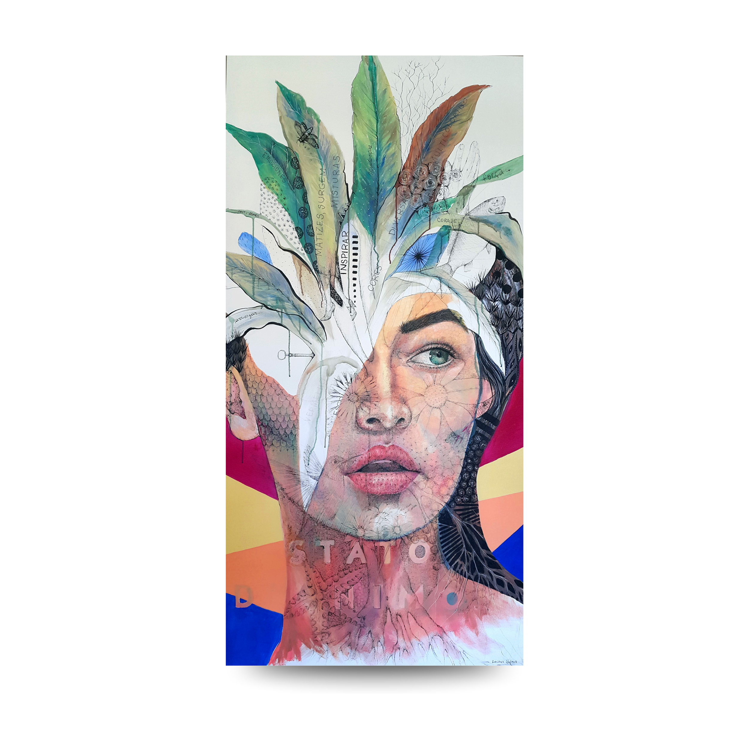 Felicitá - 90x180cm (35.4" x 70.8" inch) - Bolígrafo y acrílico sobre tela - 2016 