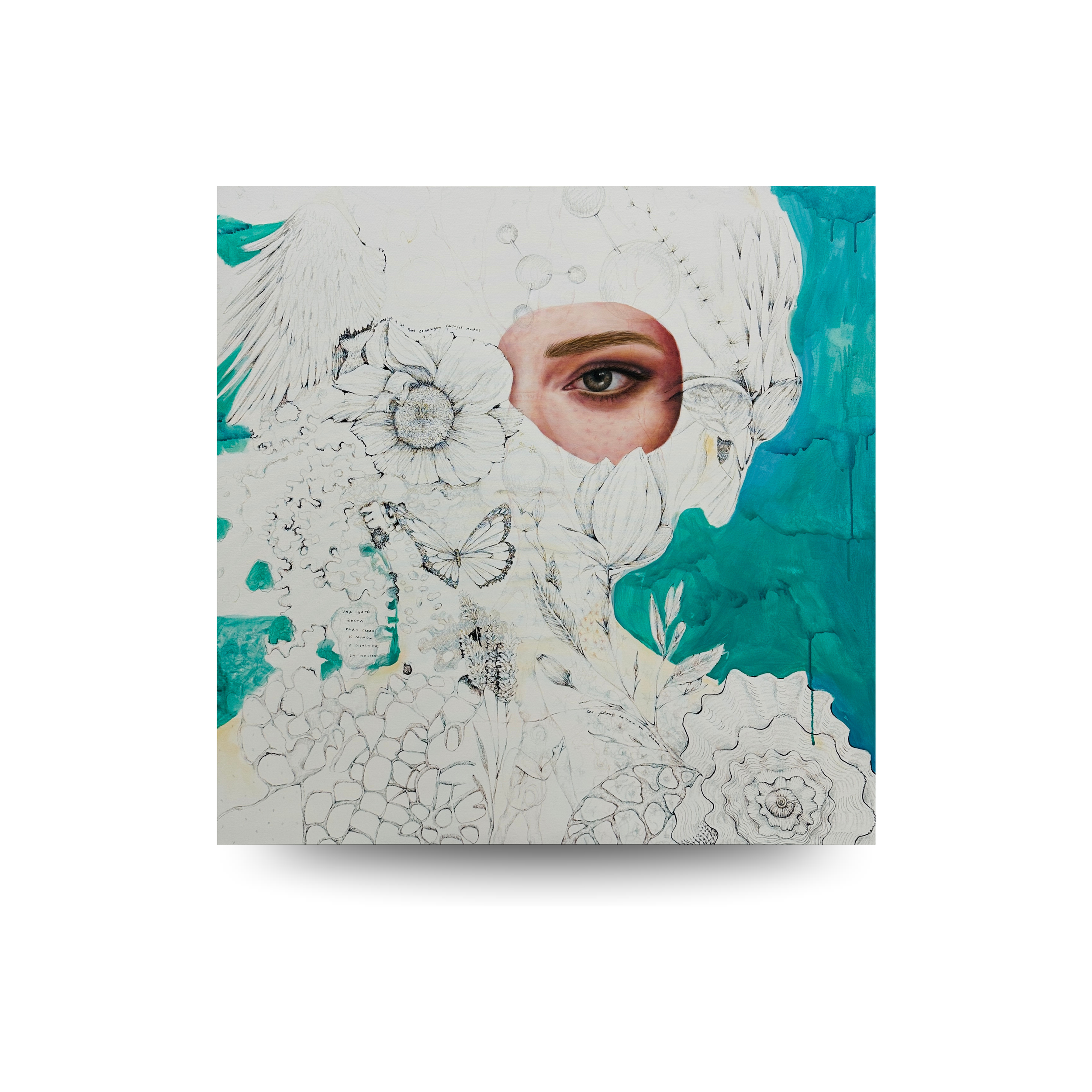 El lenguaje de las aguas - 100x100cm (39.3" x 39.3" inch) - Óleo, bolígrafo, lápices y acrílico sobre tela - 2025