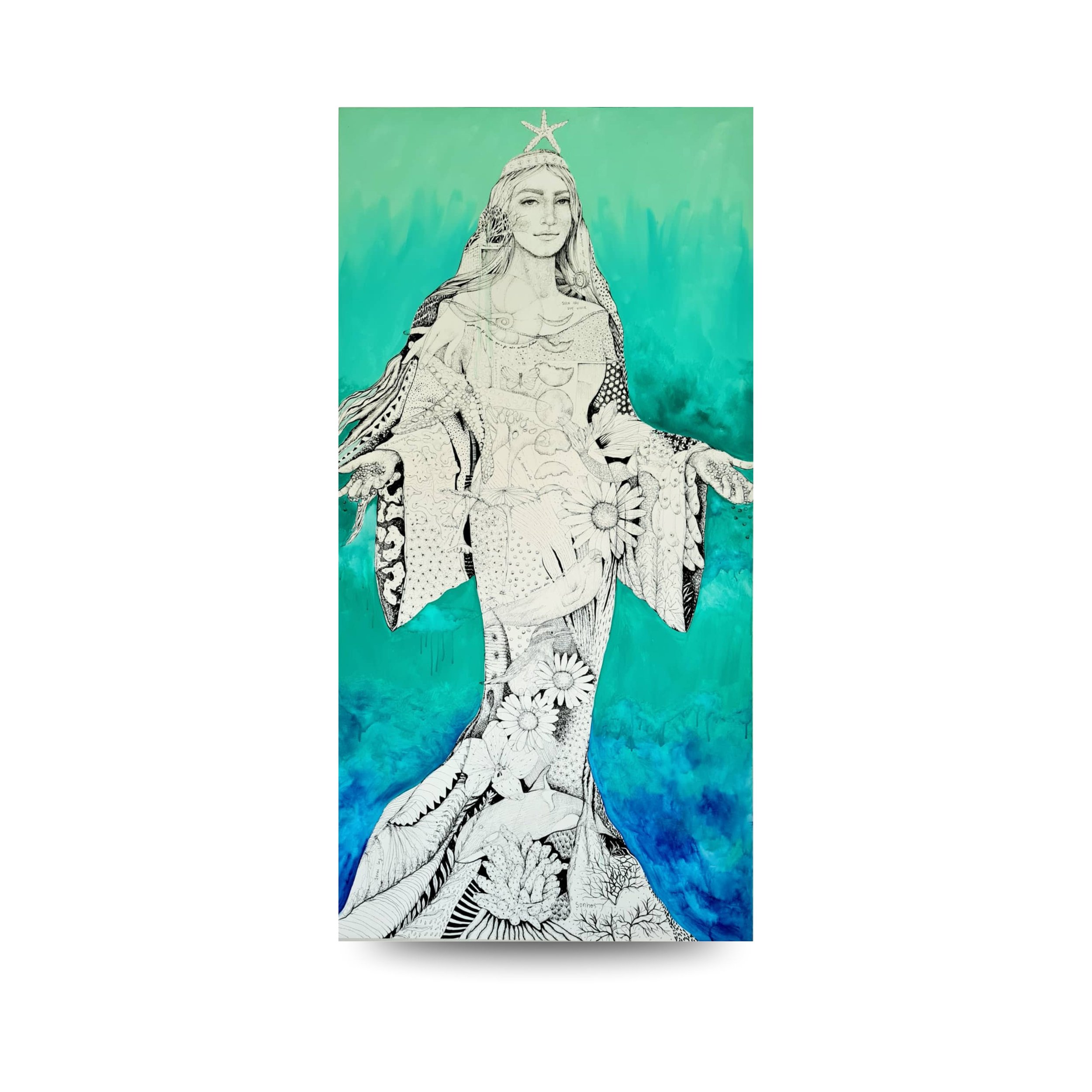 Reina Del Mar – Iemanjá - 90x180cm (35.4" x 70.8" inch) -  Bolígrafo y acrílico sobre tela - 2021