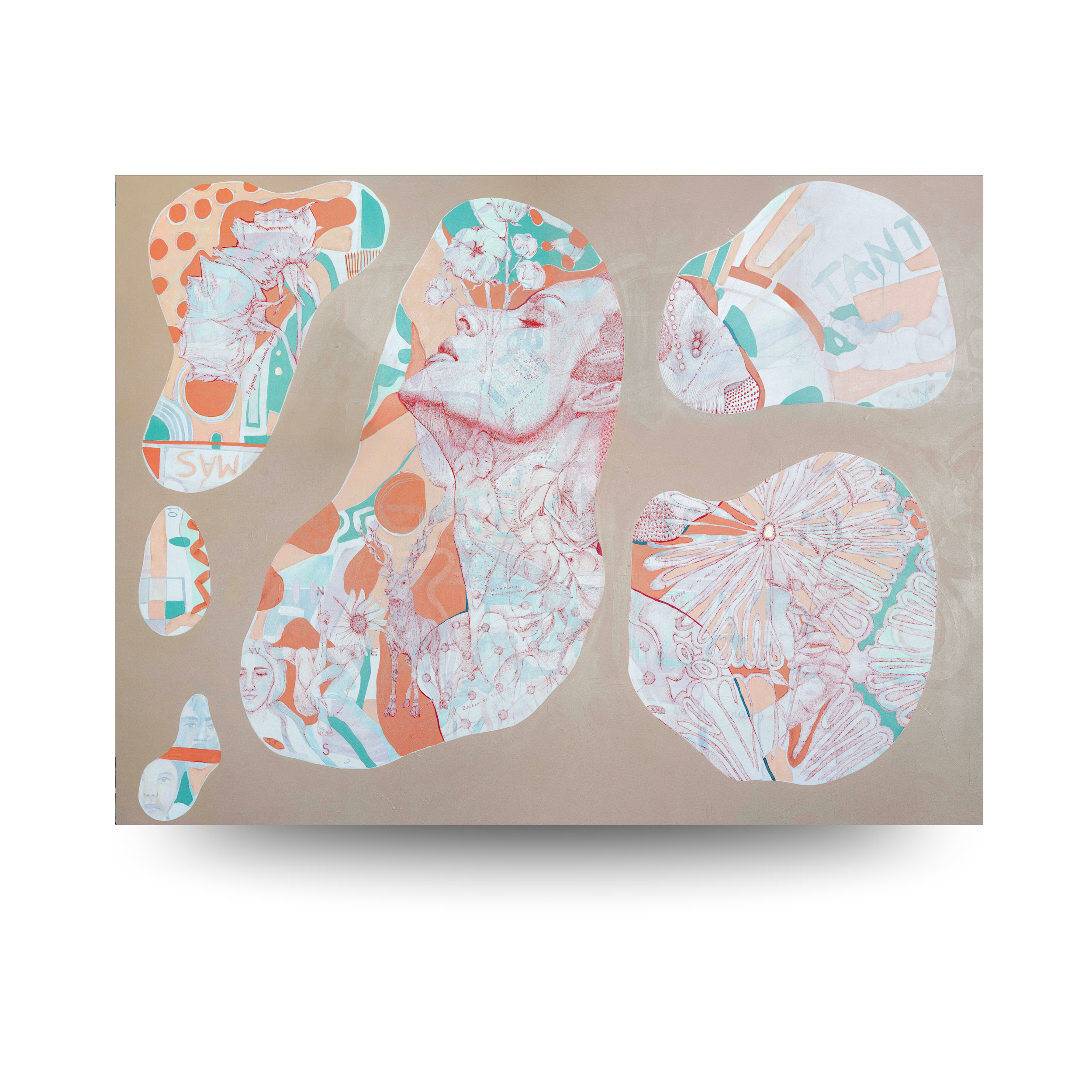 Bucear en silencio- 150x200cm (59" x 78.7" inch)-  Bolígrafo, lápiz, pastel, acrílico y esmalte sintético sobre tela - 2024