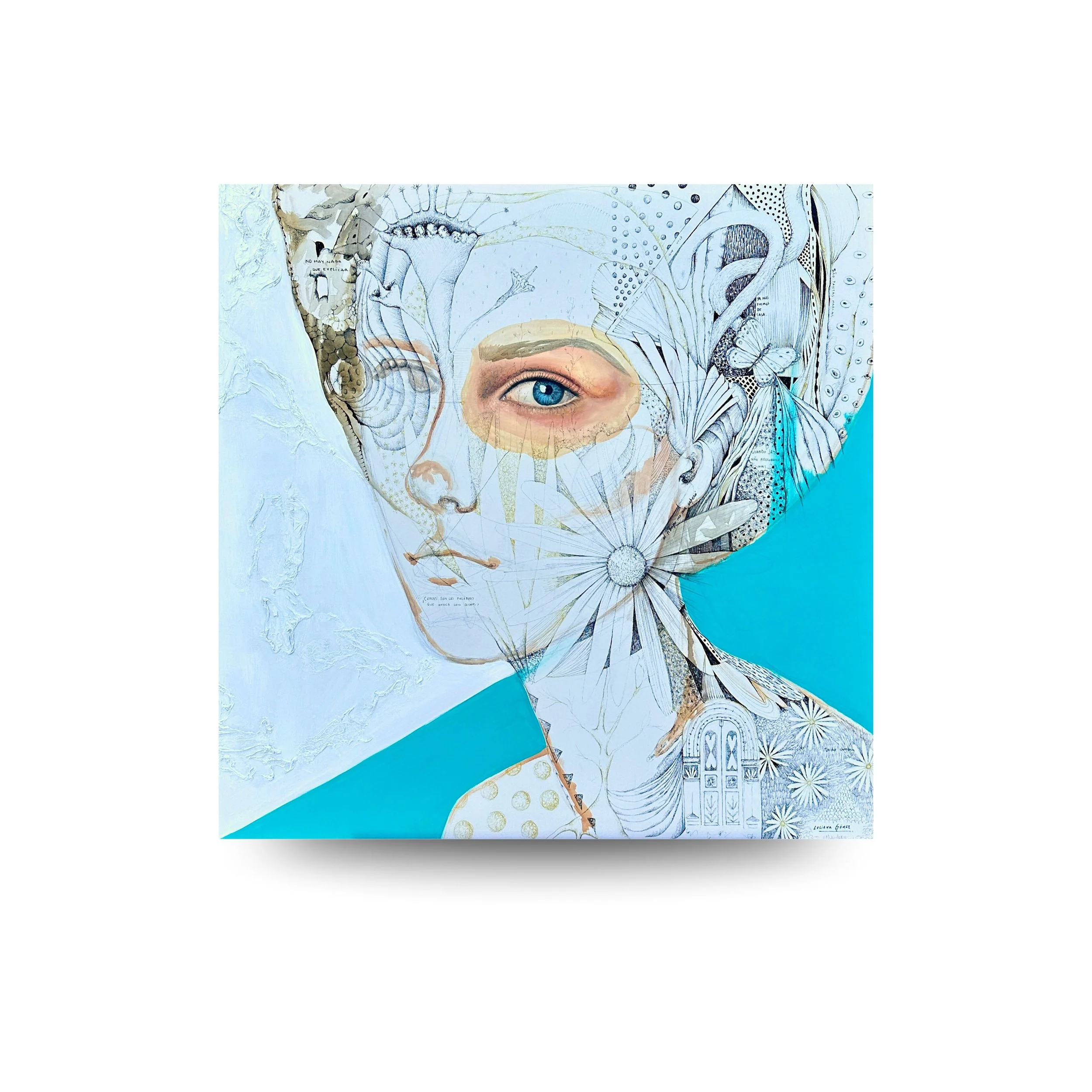 Olhos vestidos d'água
100x100cm (39.4" x 39.4" inch) - Bolígrafo y acrílico sobre tela - 2024