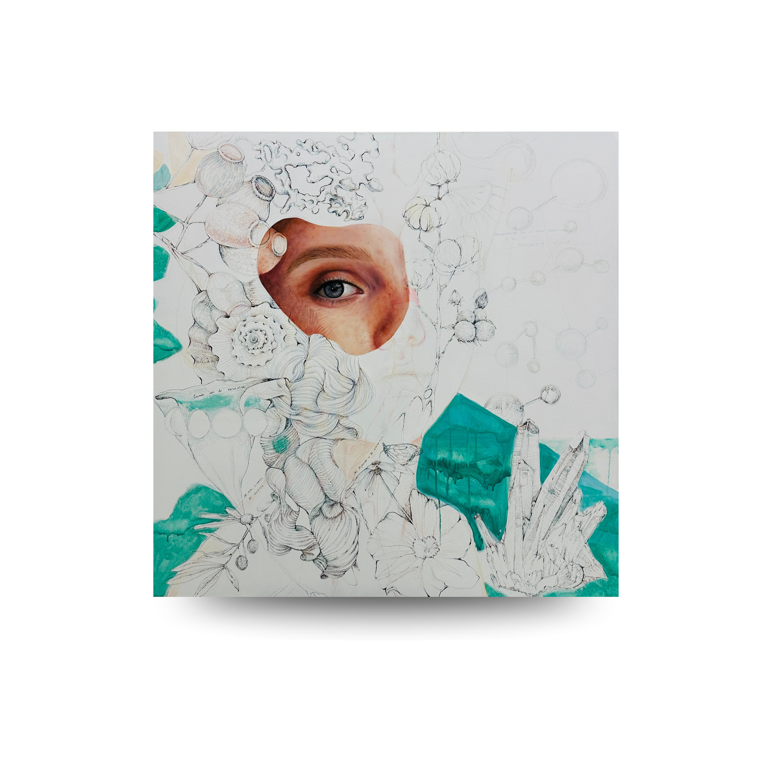 Aislar todos los sufijos de la belleza - 100x100cm (39.3" x 39.3" inch) - Óleo, bolígrafo, lápices y acrílico sobre tela - 2025