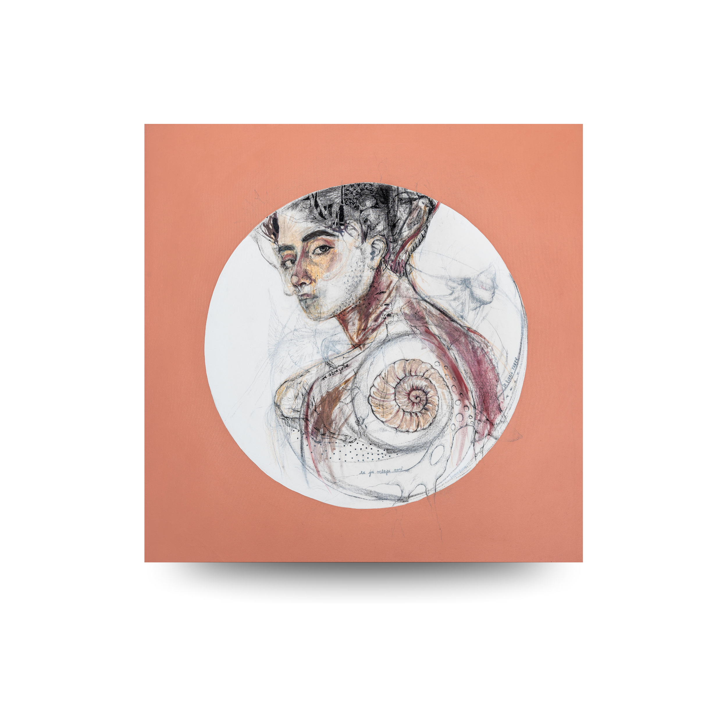 Tiempos - 100x100cm (39.4" x 39.4" inch) -  Bolígrafo, óleo, pastel, carbonilla y acrílico sobre tela – 2020