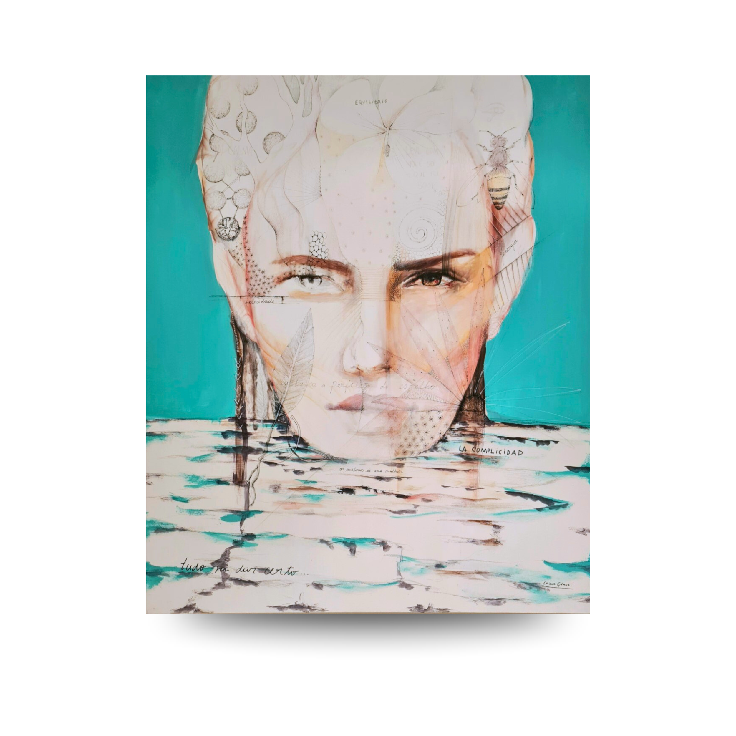 Sinergia - 100x120cm (39.3" x 47.2" inch) - Bolígrafo, óleo, pastel, carbonilla y acrílico sobre tela - 2022