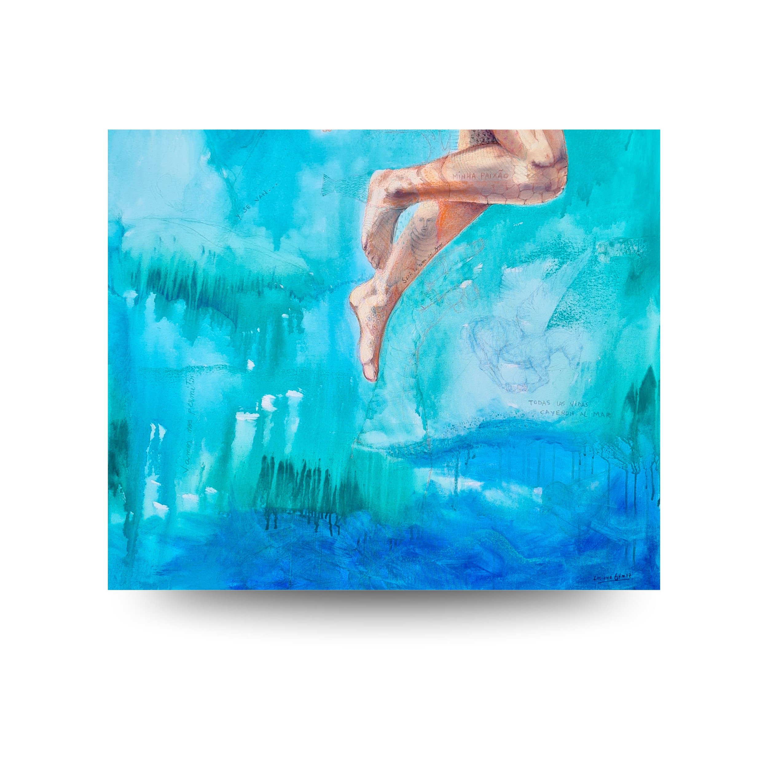 Fluir - 80x80cm (31.5" x 31.5" inch) - Bolígrafo, óleo, pastel, carbonilla y acrílico sobre tela - 2021