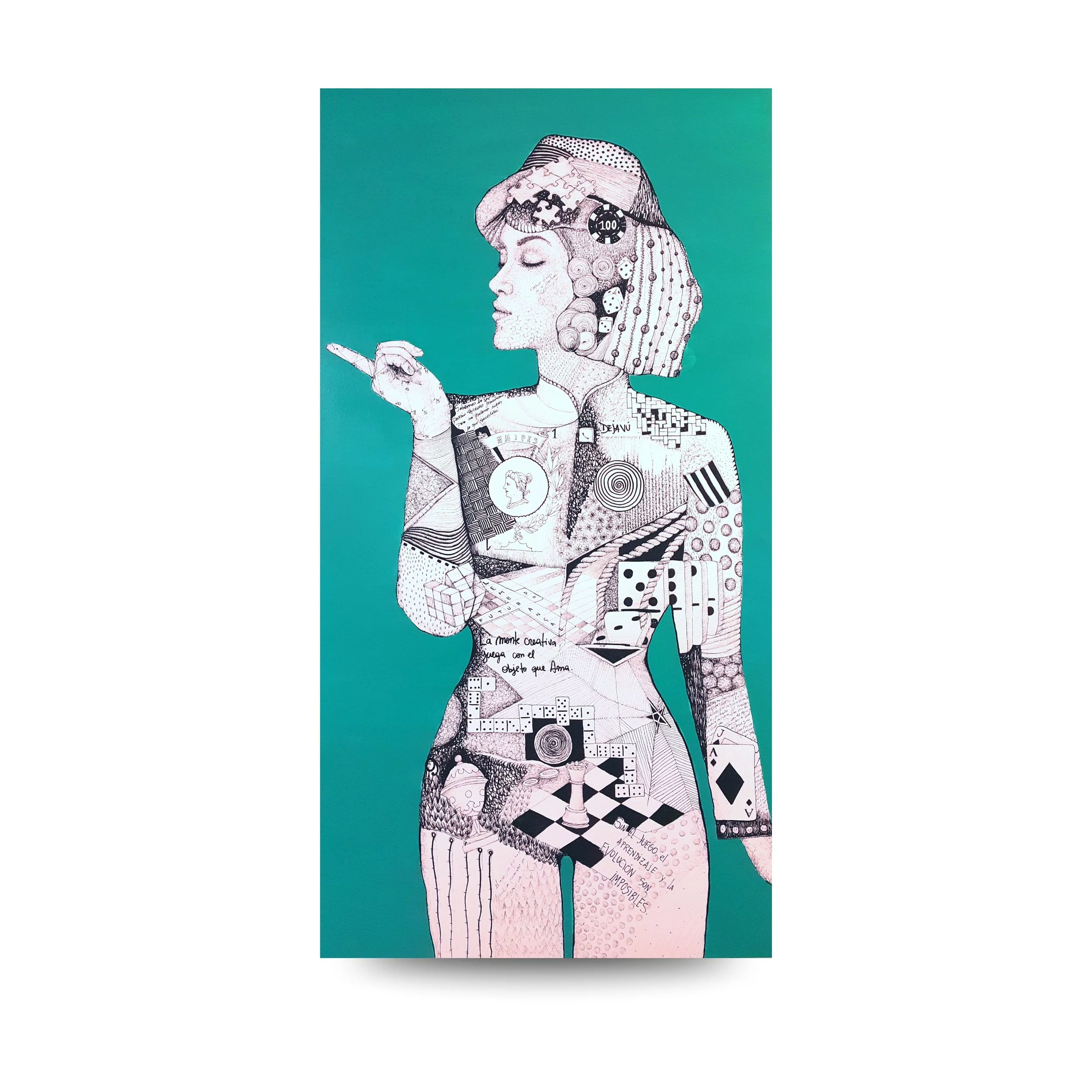 Dejavú - 90x180cm (35.4" x 70.8" inch) - Bolígrafo y acrílico sobre tela -   2016