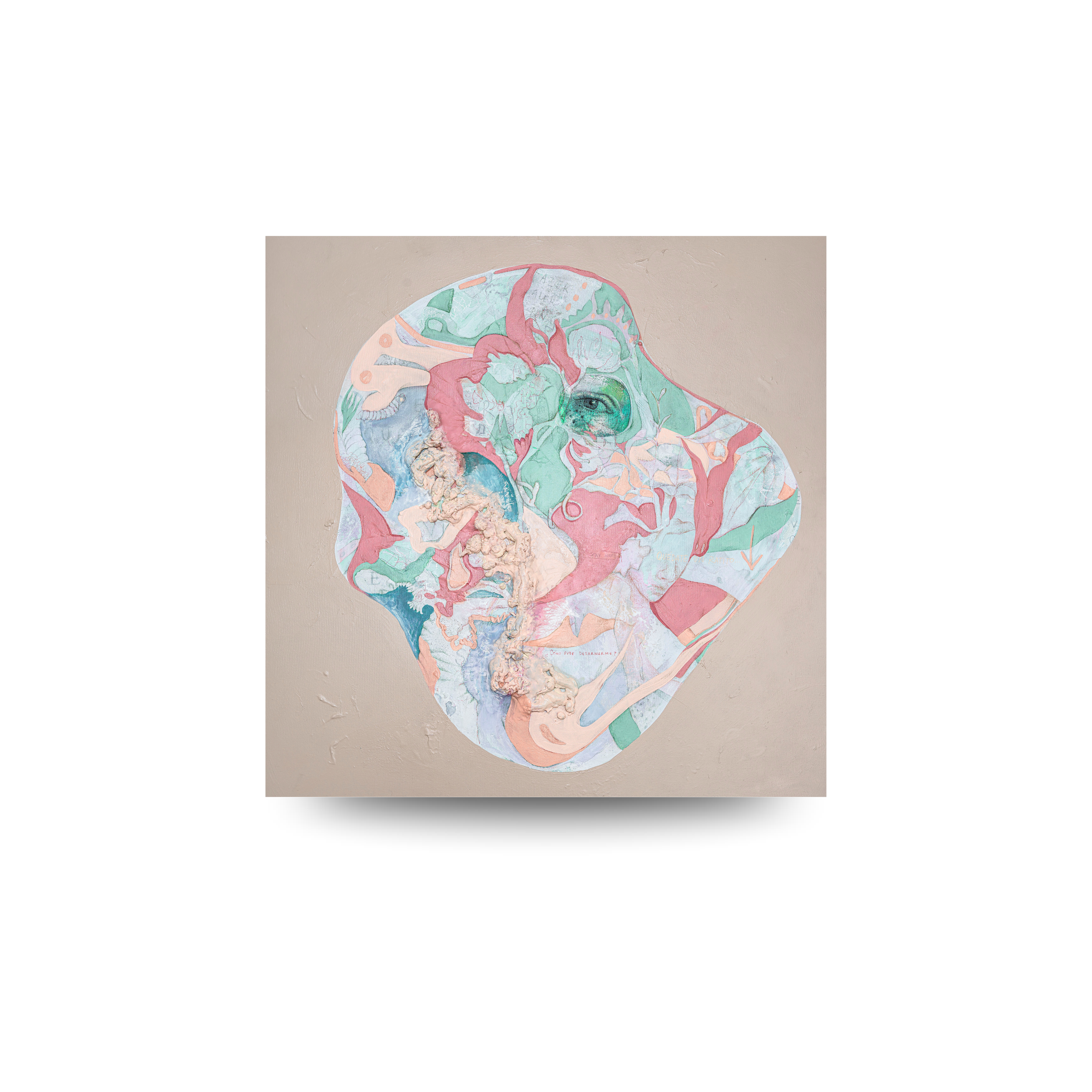 Ser leve - 100x100cm (39.4" x 39.4" inch) -  Bolígrafo, óleo, pastel, carbonilla y acrílico sobre tela – 2024