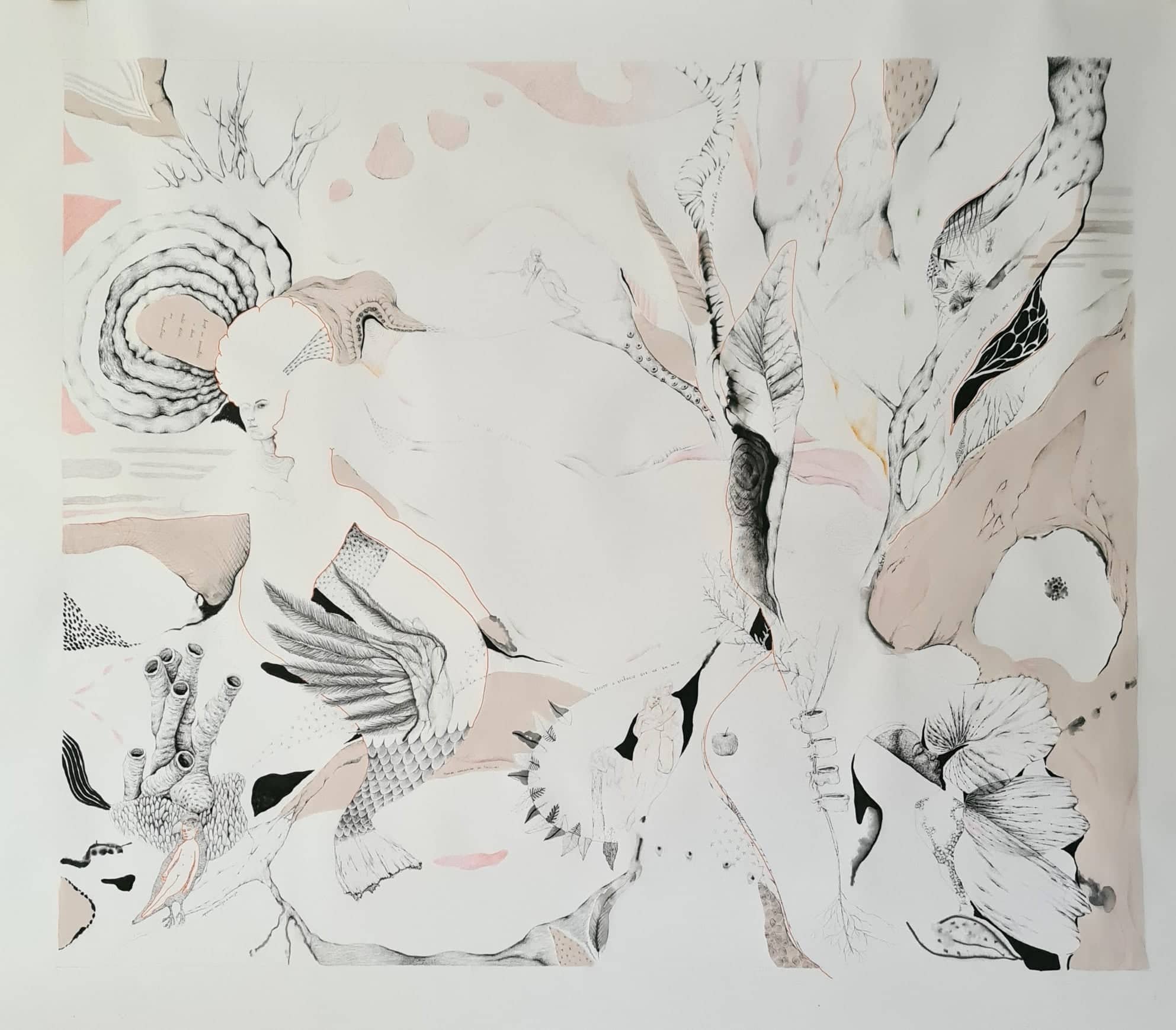 TATUAJES DE LA TIERRA
120x150cm (47"x 59"inch) - Grafito, bolígrafo, carbón, tinta china y lápiz de color sobre papel - 2021
-Disponible-