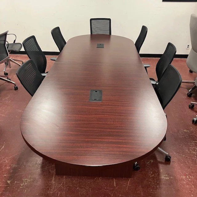 12' Mahogany Laminate Racetrack Conference Table w/ Power Box Capability