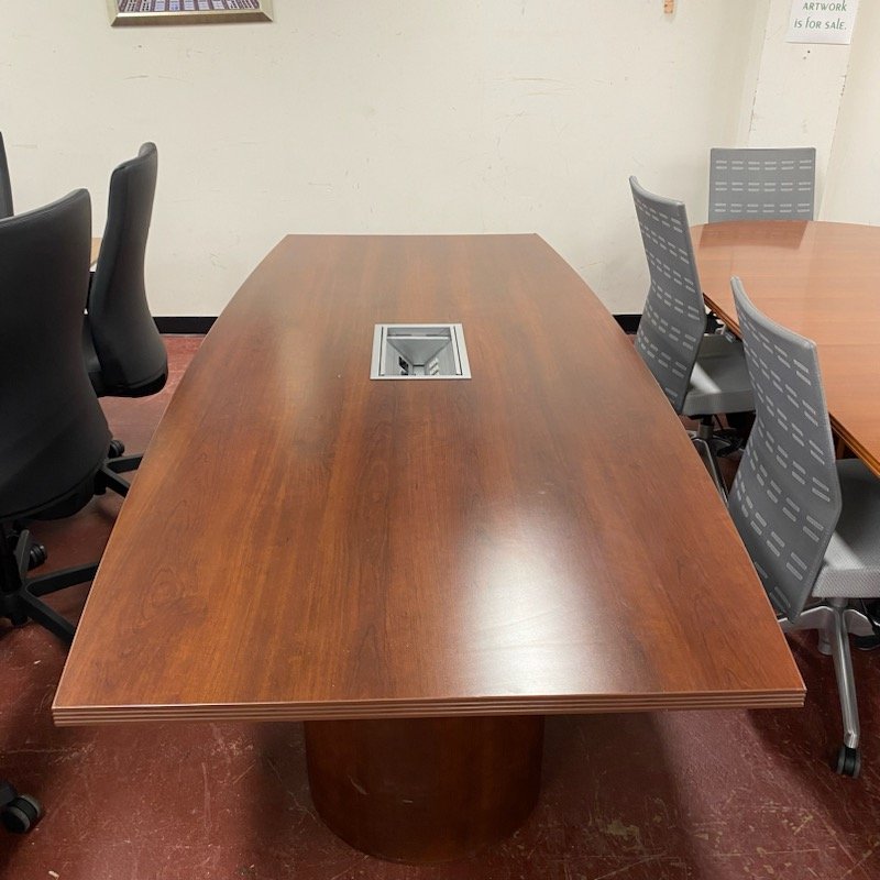 8' Cherry Laminate Boat Shape Conference Table w/ Power