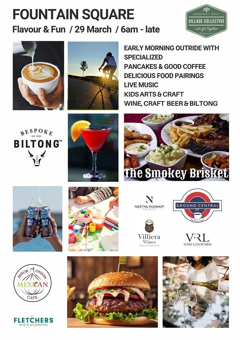 fountain square, flavour fun, somerset west, village collective