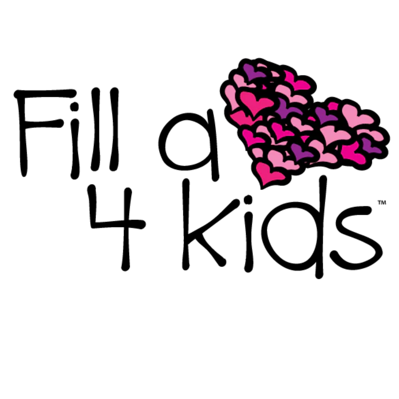 A black line drawing of a woman holding a bouquet of pink and purple hearts shaped flowers