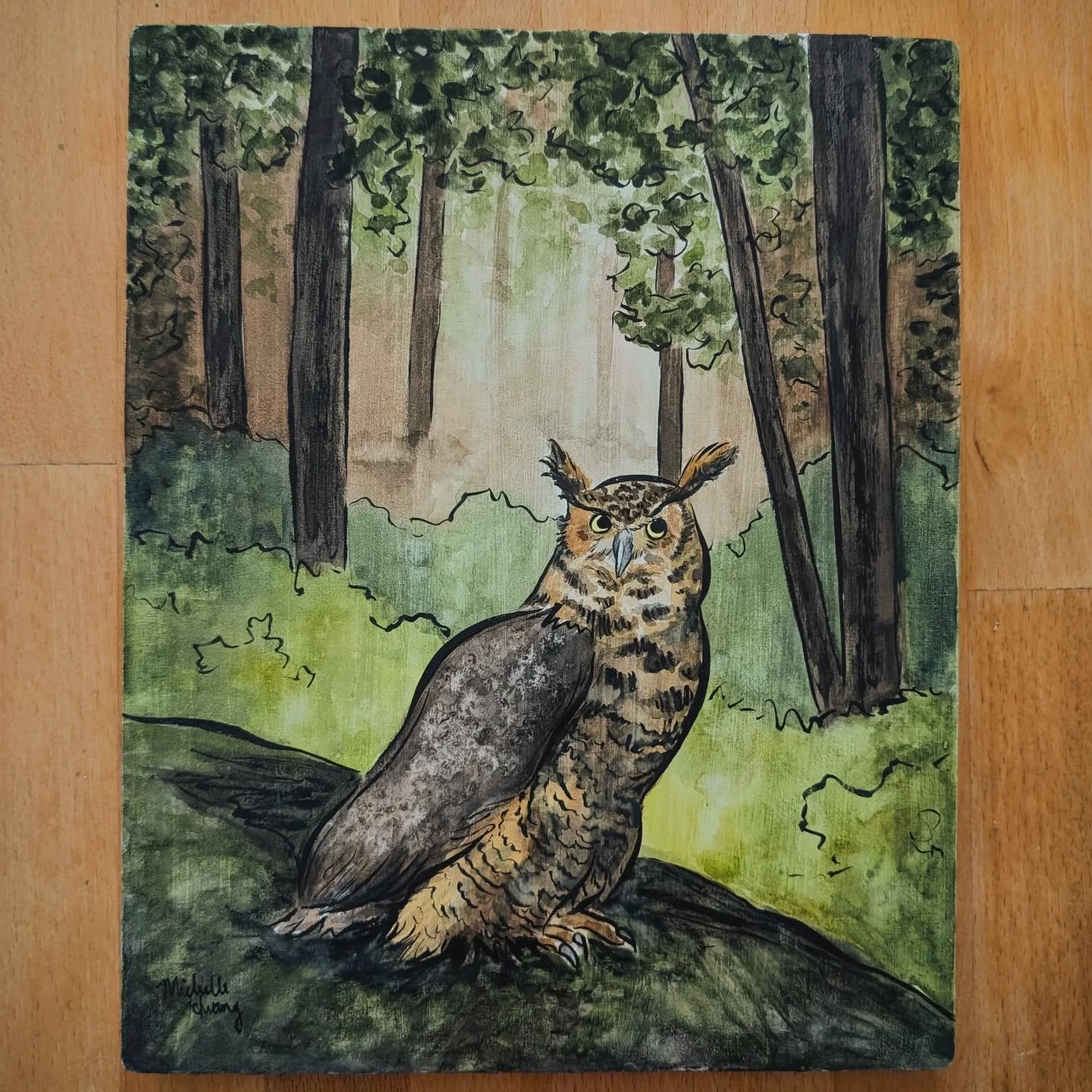 @blueridge_raptors posted a beautiful picture of Zeus, their great horned owl, and I loved it so much I painted it! Hope that's okay 🫣

I gave Zeus a more of an inquisitive look than the original photograph. 😂

I actually ordered a wood print of a 