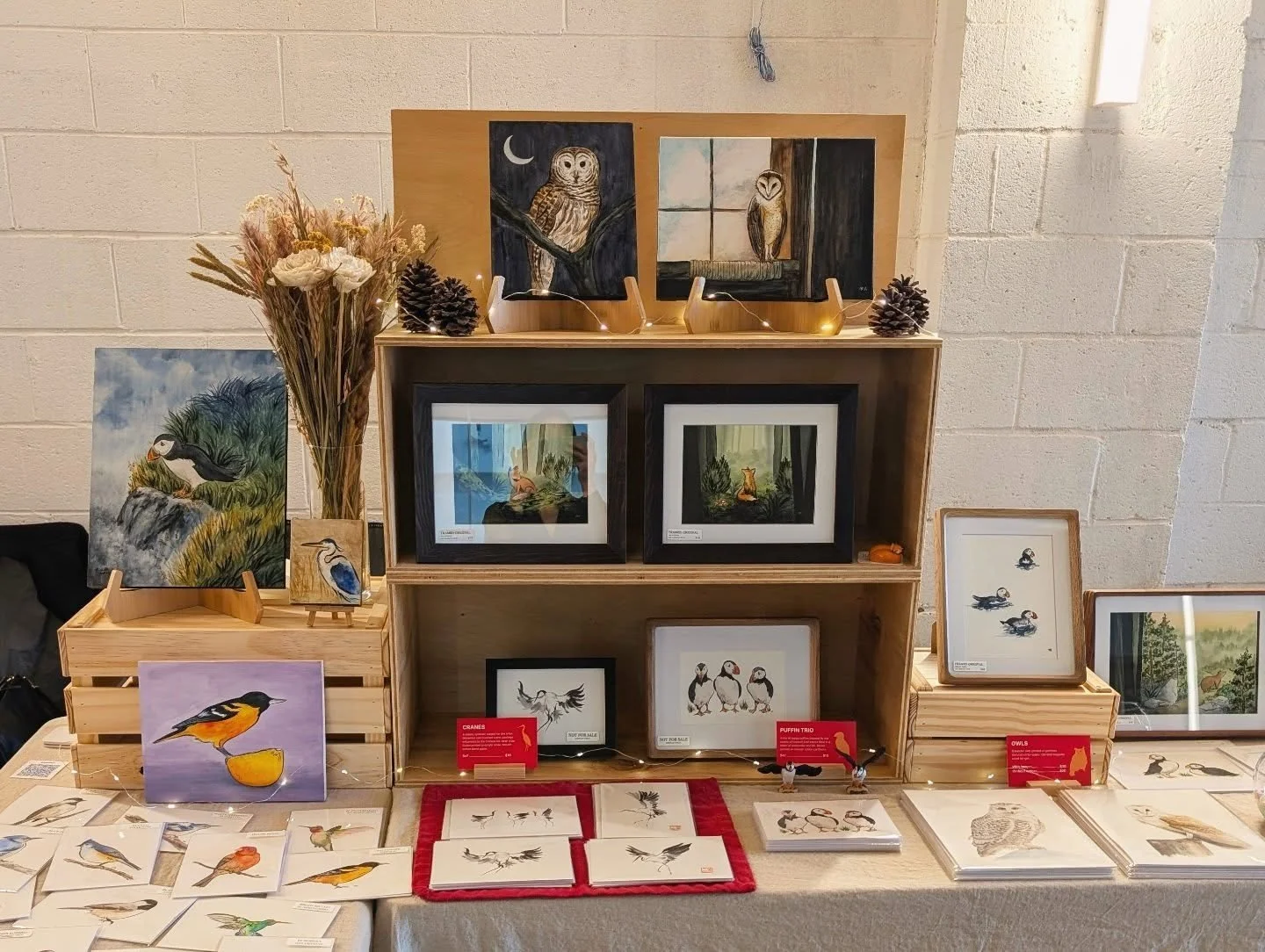 Thank you everyone for coming to visit and/or taking art home with you today ❤️ Thinking about my hand-painted birds and forest creatures hanging in folks' homes brings me so much joy! ☺️

(I have to restock my hand-painted 5x7 birds again!)

Also ha