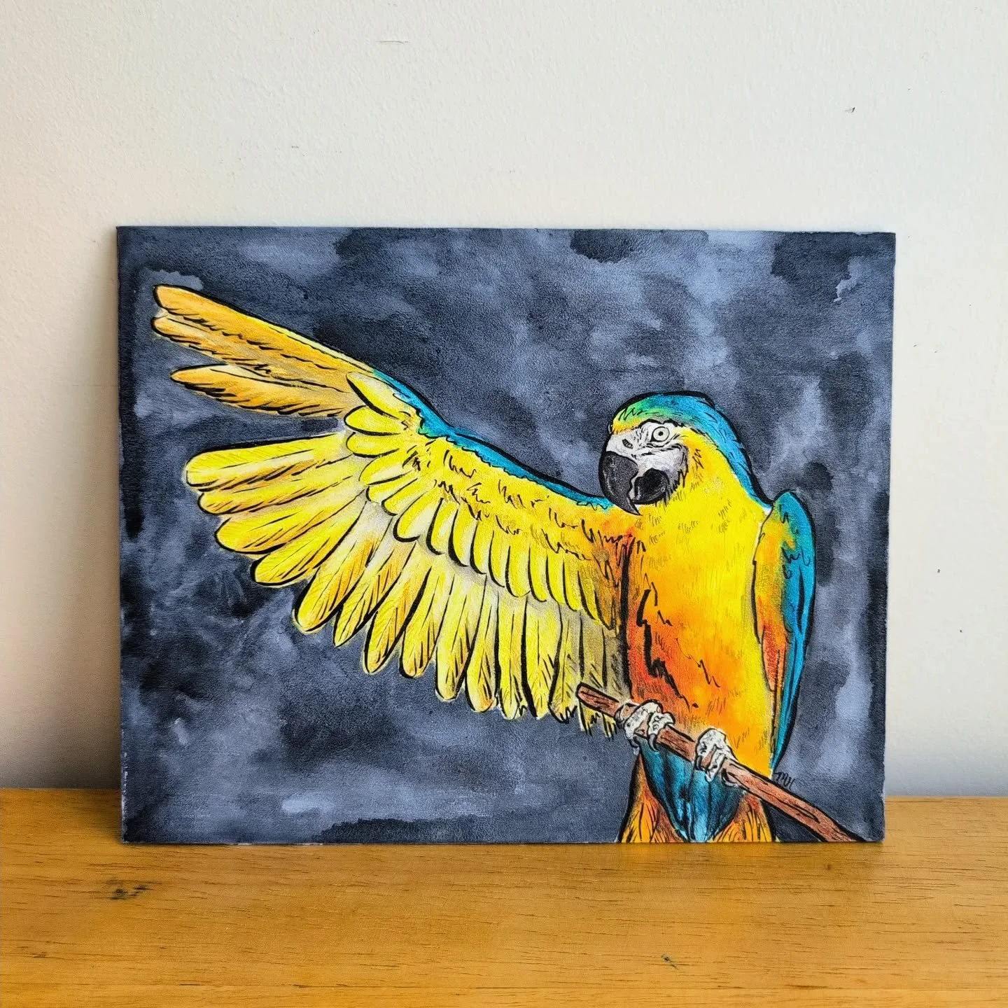 A blue macaw from a while ago!

Things have been busy, busy so painting has stalled a bit. Hope to have new content soon!

Size: 10x8
Medium: Watercolor, watercolor crayon, ink
Surface: Canvas