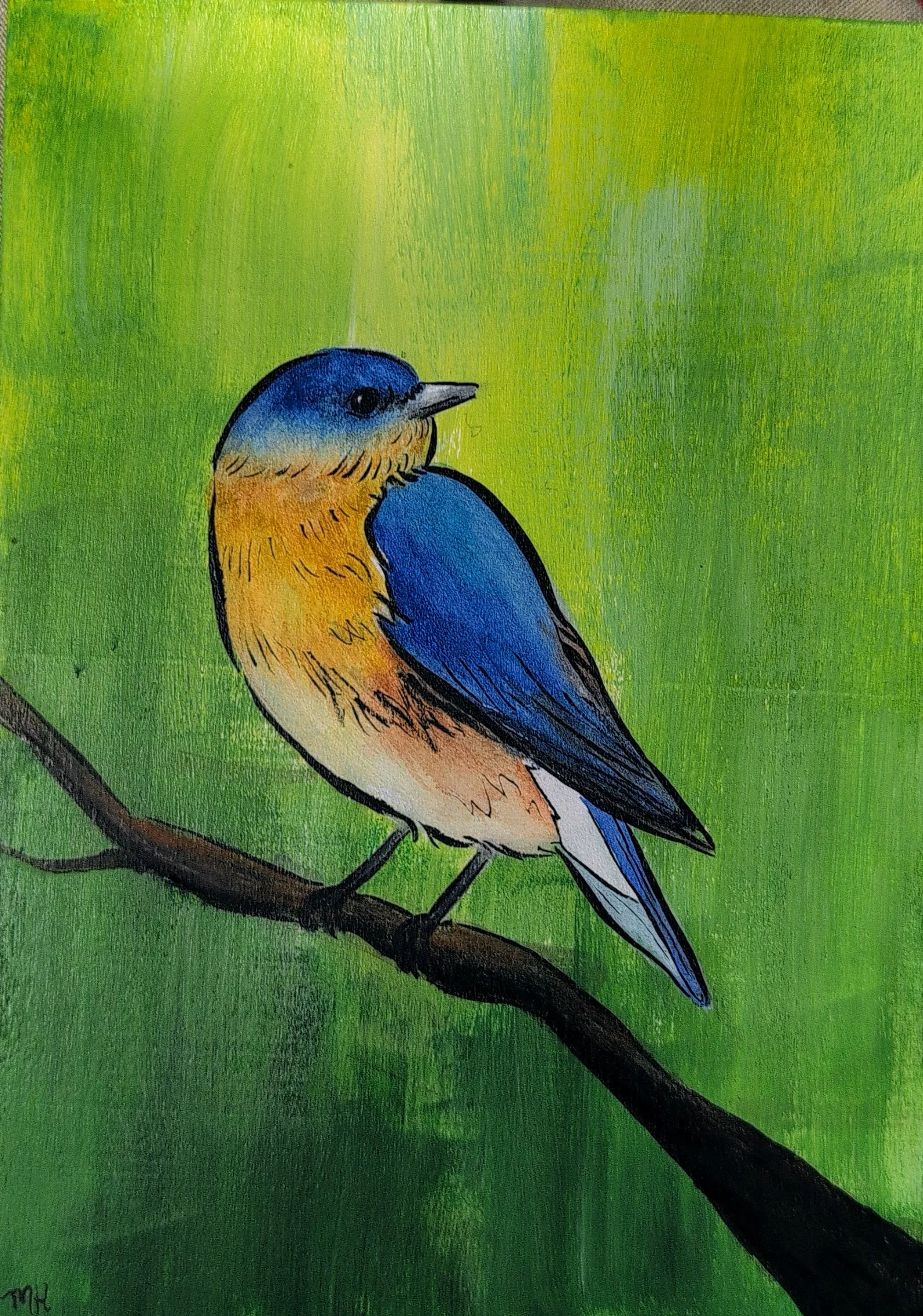 Eastern Bluebird, 2025 (SOLD)
Mixed media on wood, 5x7