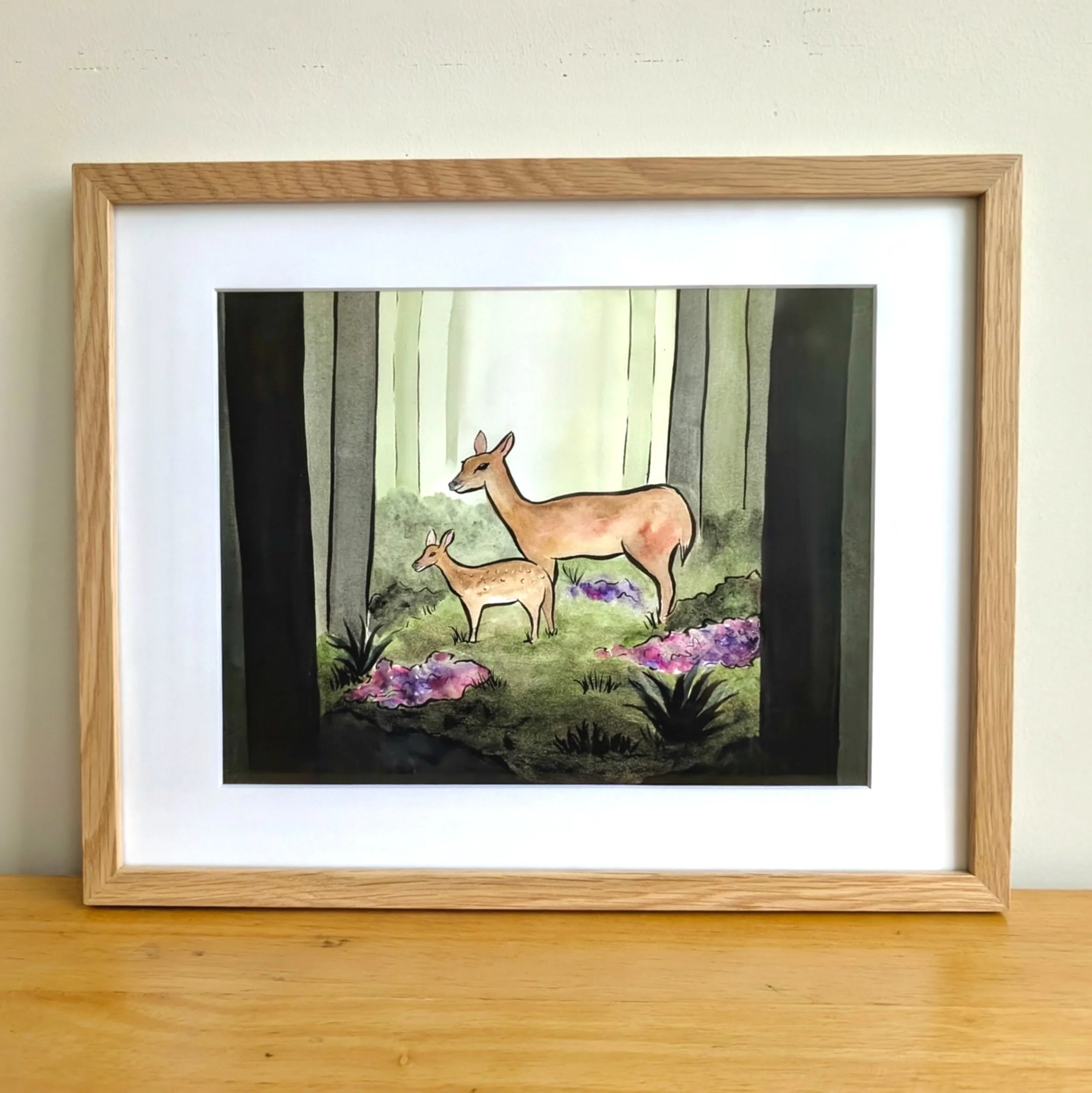Deer in the Forest II
Watercolor on paper
12x9 matted to 14x11