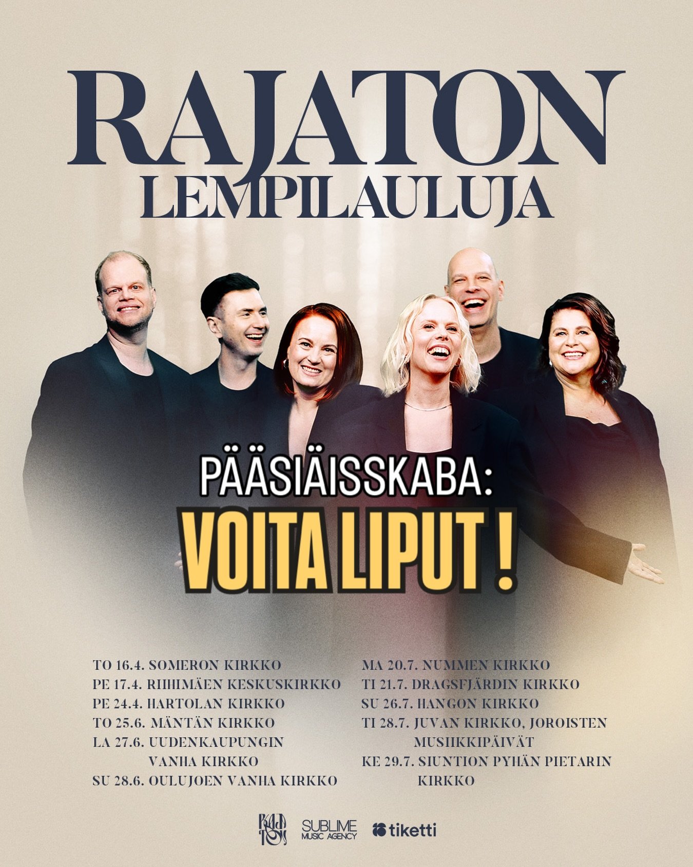 🎶 ARVONTA &ndash; Rajaton: Lempilauluja 🎶

VOITA LIPUT Rajattoman akustiseen a cappella -konserttiin!
Arvomme 3 x 2 lippua! ✨

N&auml;in osallistut:
1️⃣ Tykk&auml;&auml; t&auml;st&auml; julkaisusta
2️⃣ Kommentoi, mihin konserttiin tulet
3️⃣ Merkits