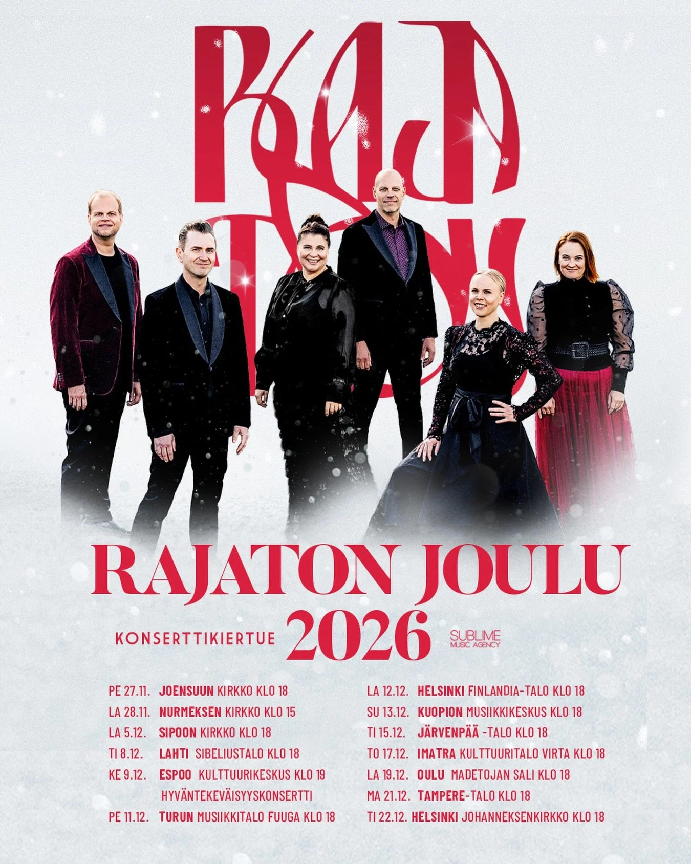 RAJATON JOULU 2026 LIPUT OVAT NYT MYYNNISS&Auml; ❤️ (p&auml;ivitetty konserttilista)

Linkit lipunmyyntiin l&ouml;yd&auml;t Rajattoman nettisivulta: (linkki biossa)

MIHIN KONSERTTIIN SIN&Auml; HALUAT TULLA? 😍

😊 Hox! Jos oma paikkakuntasi ei viel&