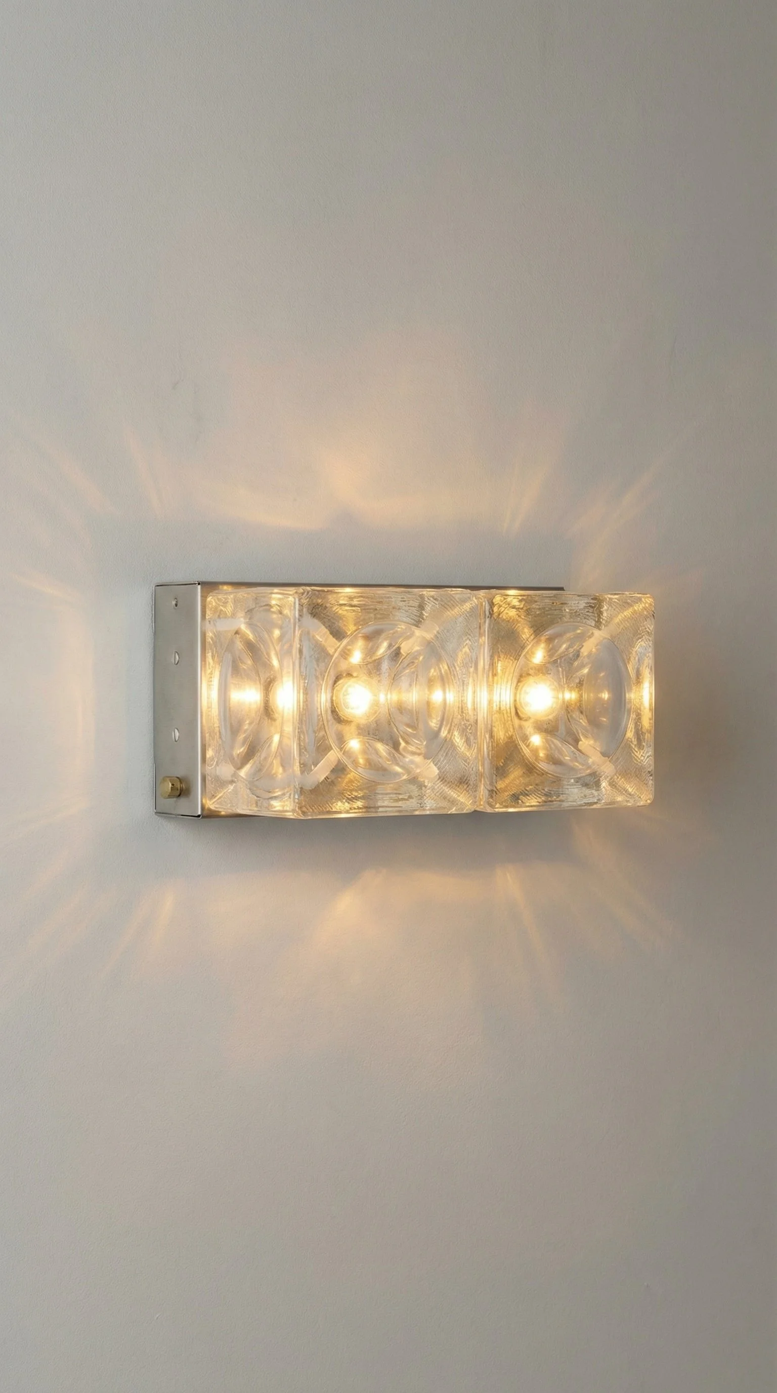 Applique "Cube-Glass" – Acciaio Spazzolato e Cristallo Ice (Anni '70)