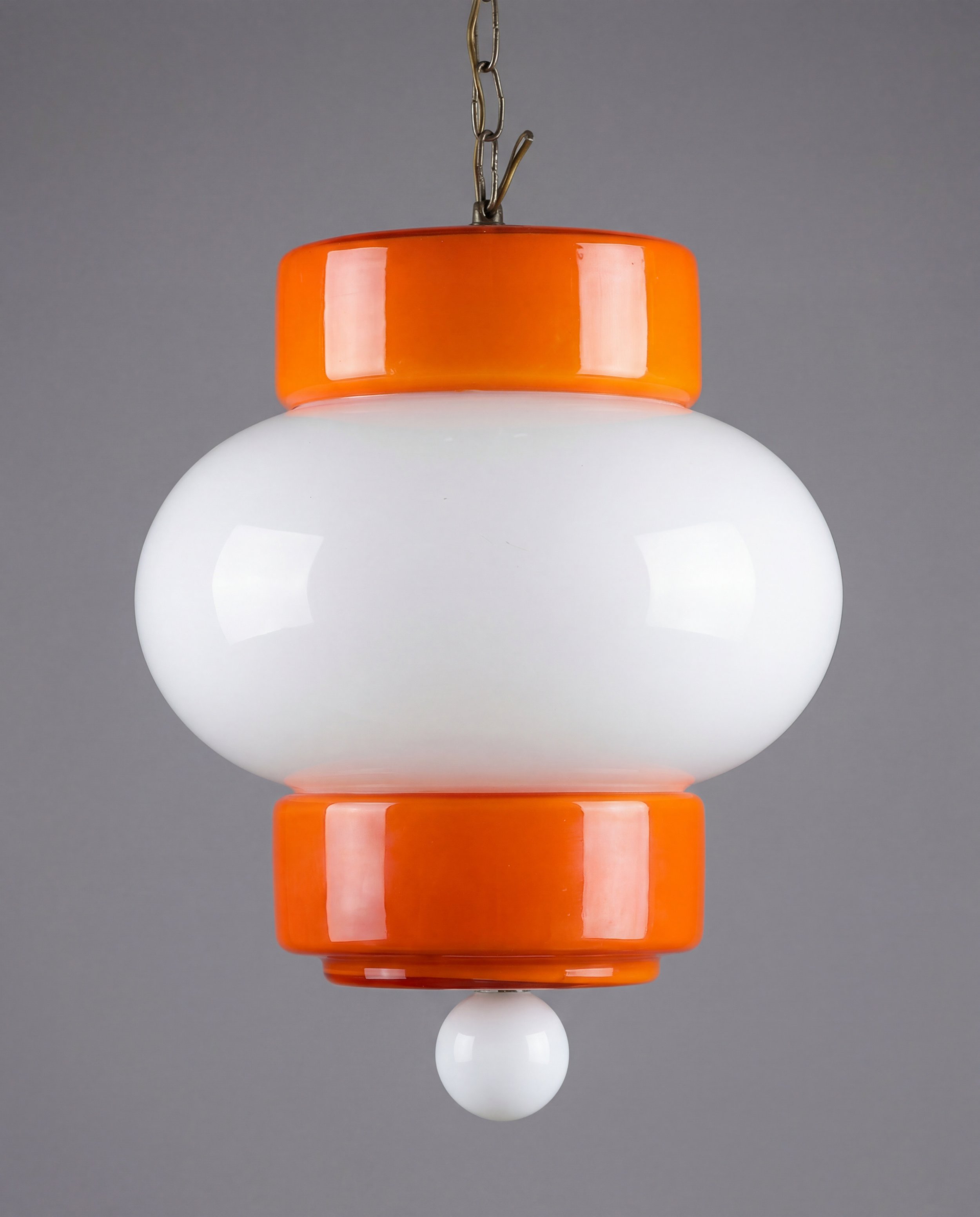 Lampada a Sospensione "Pop-Lantern" – Vetro Opalino e Arancio (Anni '70)