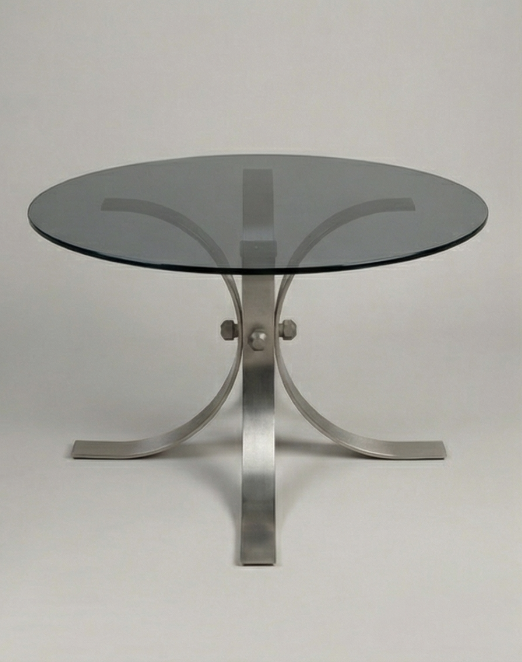 Tavolino "Compass" Space Age – Acciaio Spazzolato e Vetro Fumè (Anni '70)