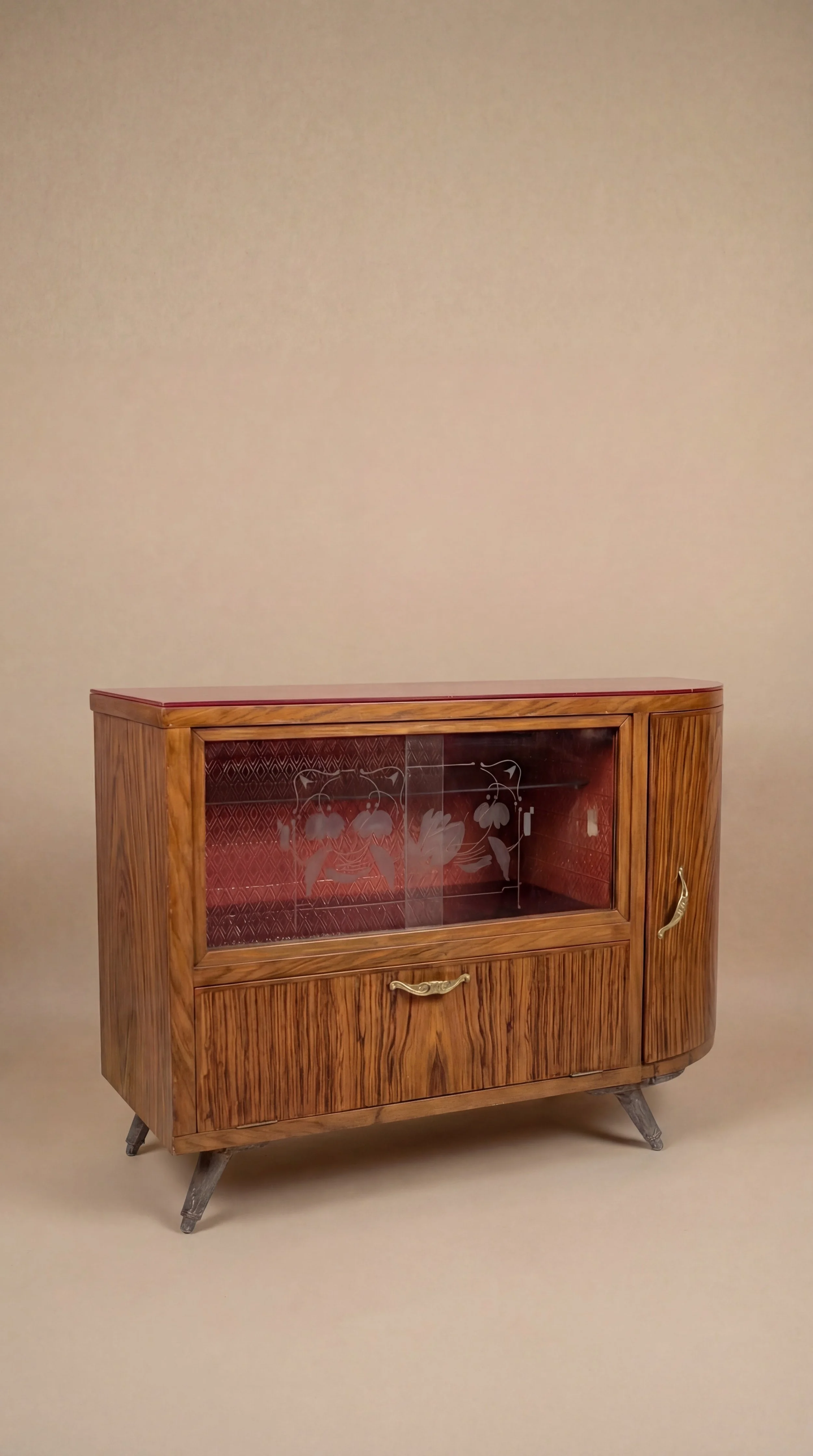 Vetrinetta / mobile bar - Mid-Century in Legno e Vetro Decorato