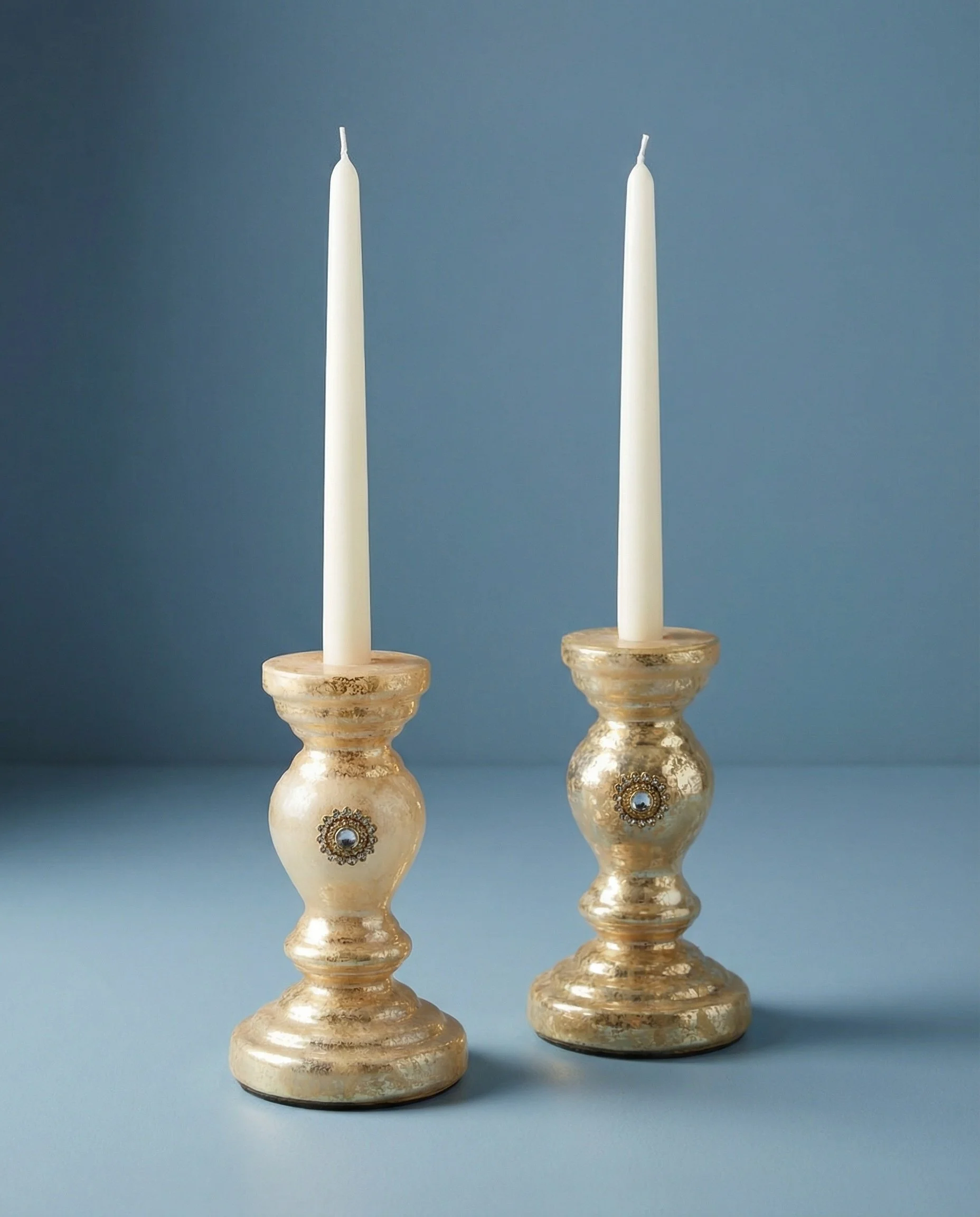 Coppia di Candelabri in Vetro Artistico – Gold & Silver Patina