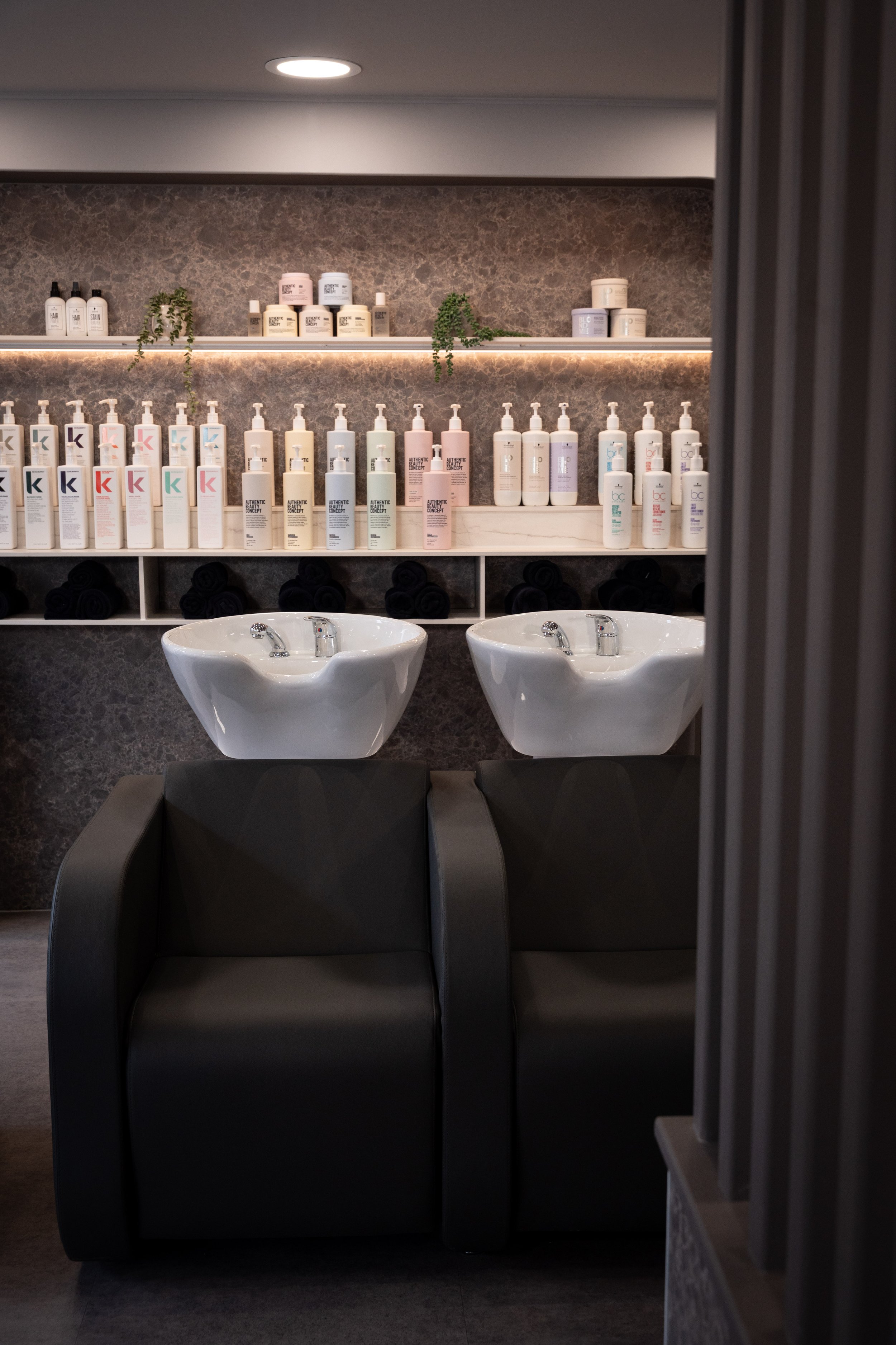 Interior photography of the backwash area at Sloane The Salon in Warrington.