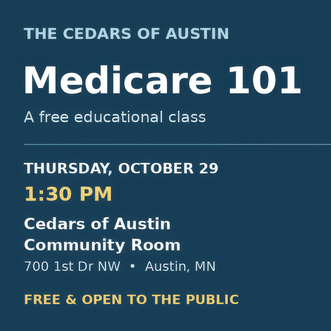 Have Questions About Medicare? Join Us for a Free Class at The Cedars of Austin