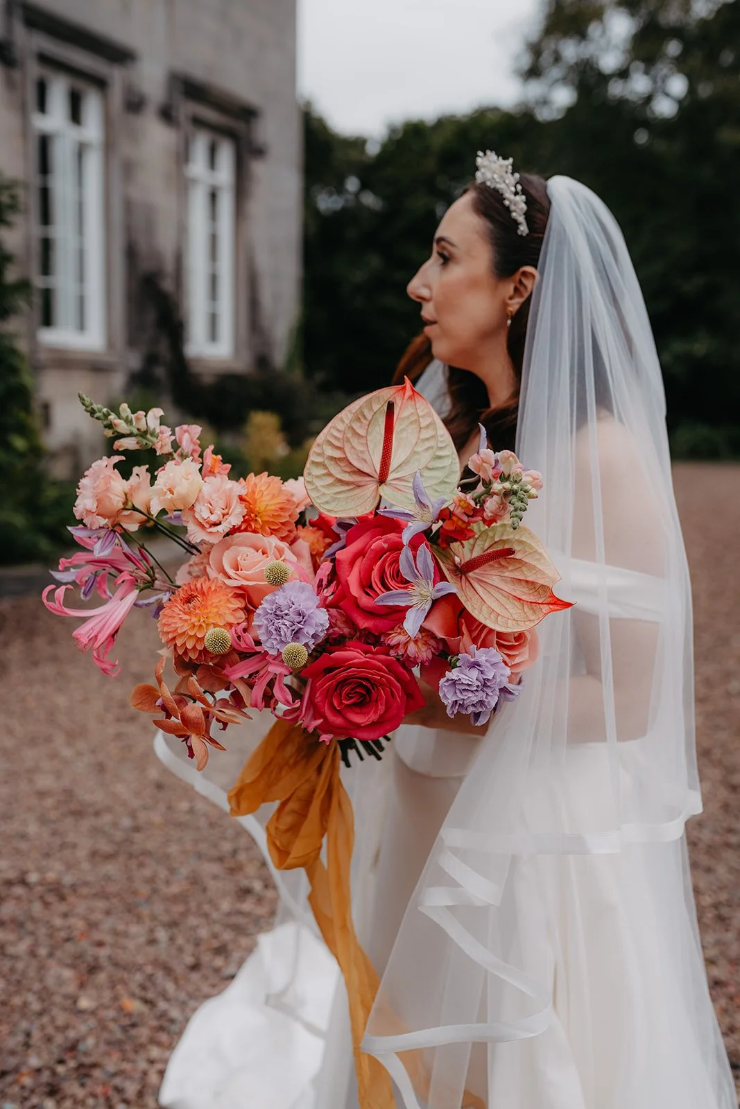 Modern Scottish Bride with Colourful Bouquet