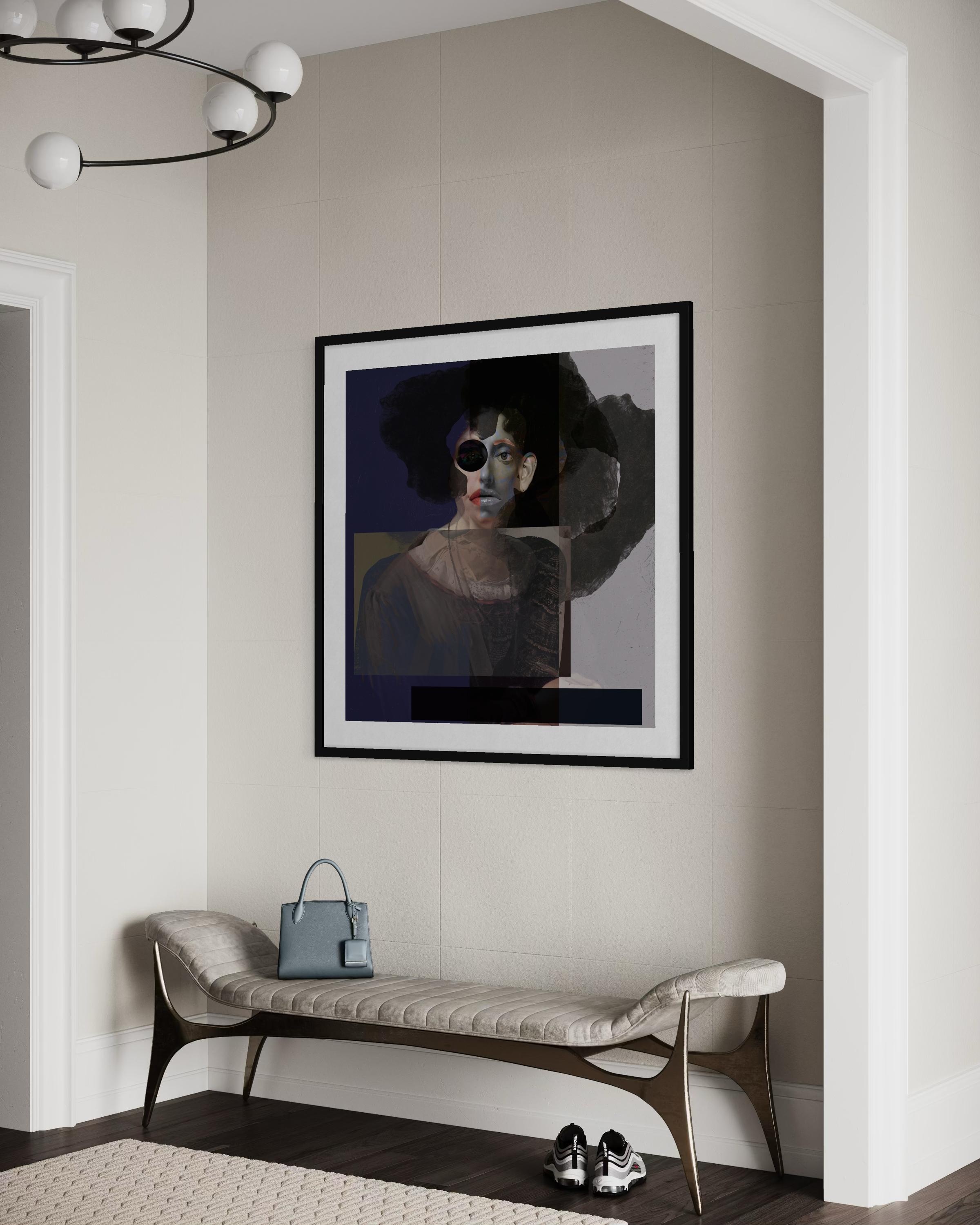 Limited edition lithograph from the Phases series by Otto Lundbladh shown in a minimalist interior, contemporary collage fine art print
