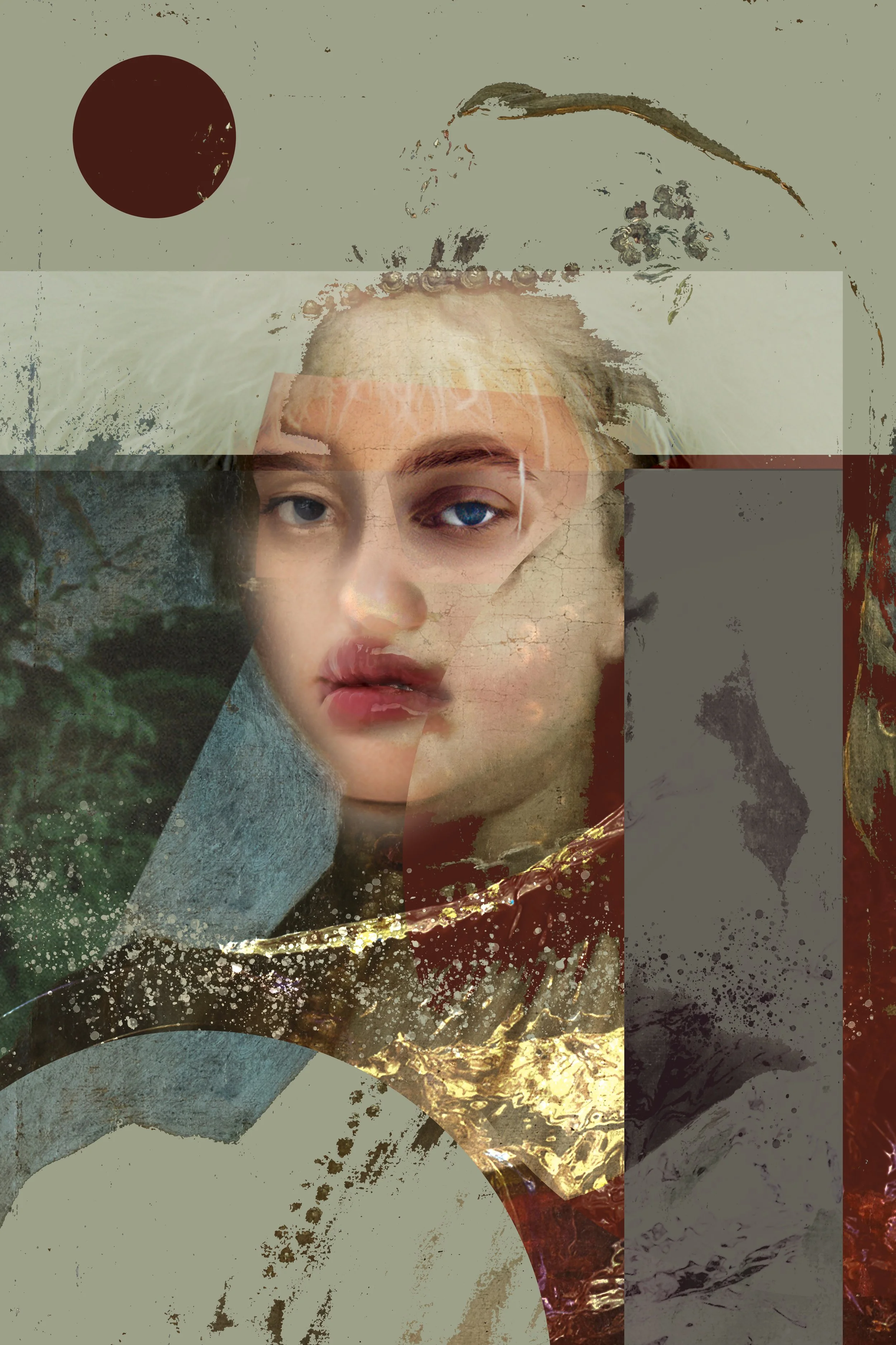 Crimson original artwork by Otto Lundbladh, close view of contemporary portrait executed using the Giclée fine art process.