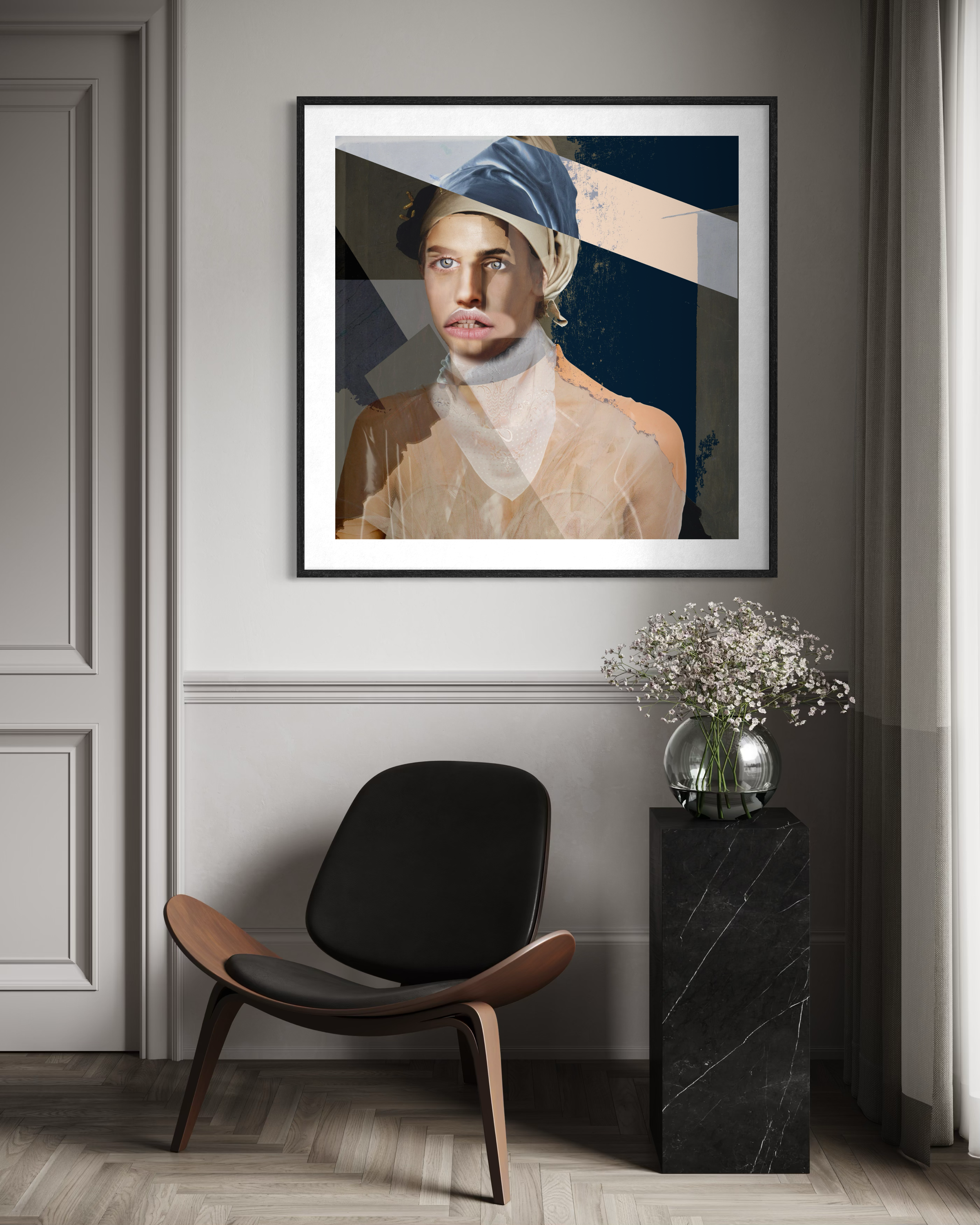 Surrealist fine art print by Swedish artist Otto Lundbladh displayed in a modern interior