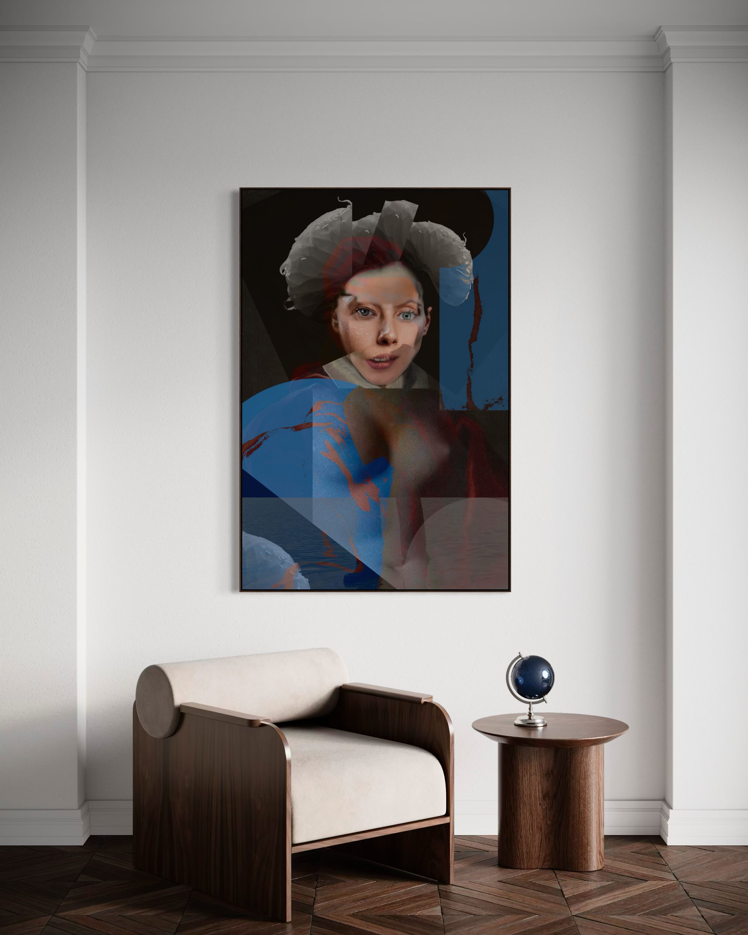 Ethereal original fine art by Otto Lundbladh displayed as contemporary wall art in a modern lounge interior