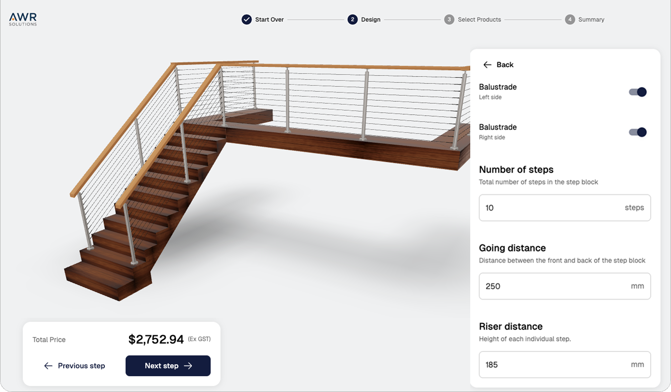 3d railing system configurator