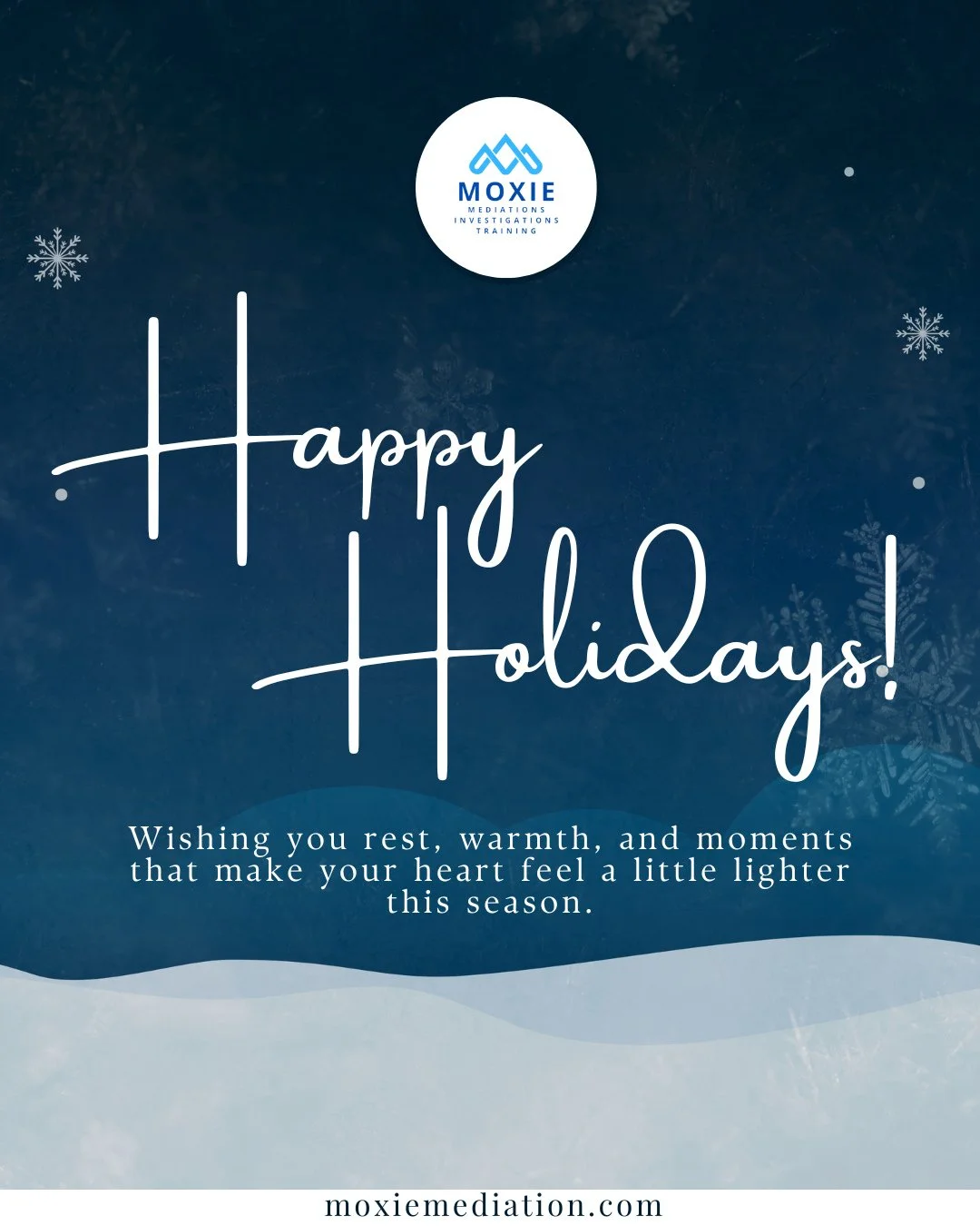 Here&rsquo;s to quiet moments, warm connections, and a season that feels good to your spirit.⁠
⁠
Wishing you peace, rest, and a gentle close to the year. ❄️✨⁠
Happy Holidays from everyone at Moxie Mediation.
