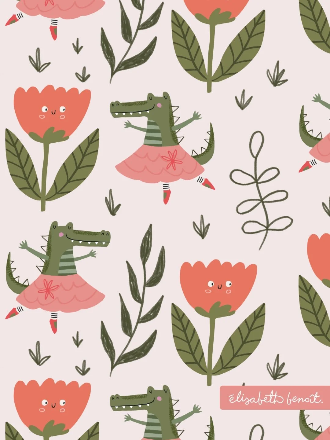 Les crocodiles se sont mis au balet ! 🐊🩰 

Dispo pour licence et sur ma boutique Spoonflower. 

#illustration #spoonflower #spoonflowerartist #surfacepatterndesign #crocodile