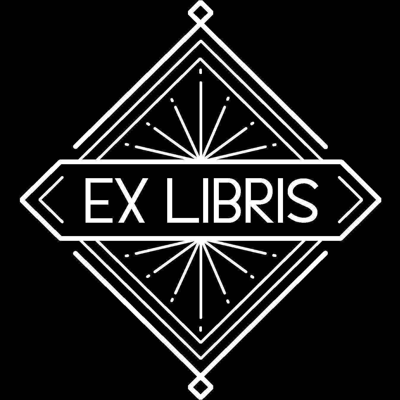 Ex Libris Fibers Logo, modern text in an art deco diamond pattern