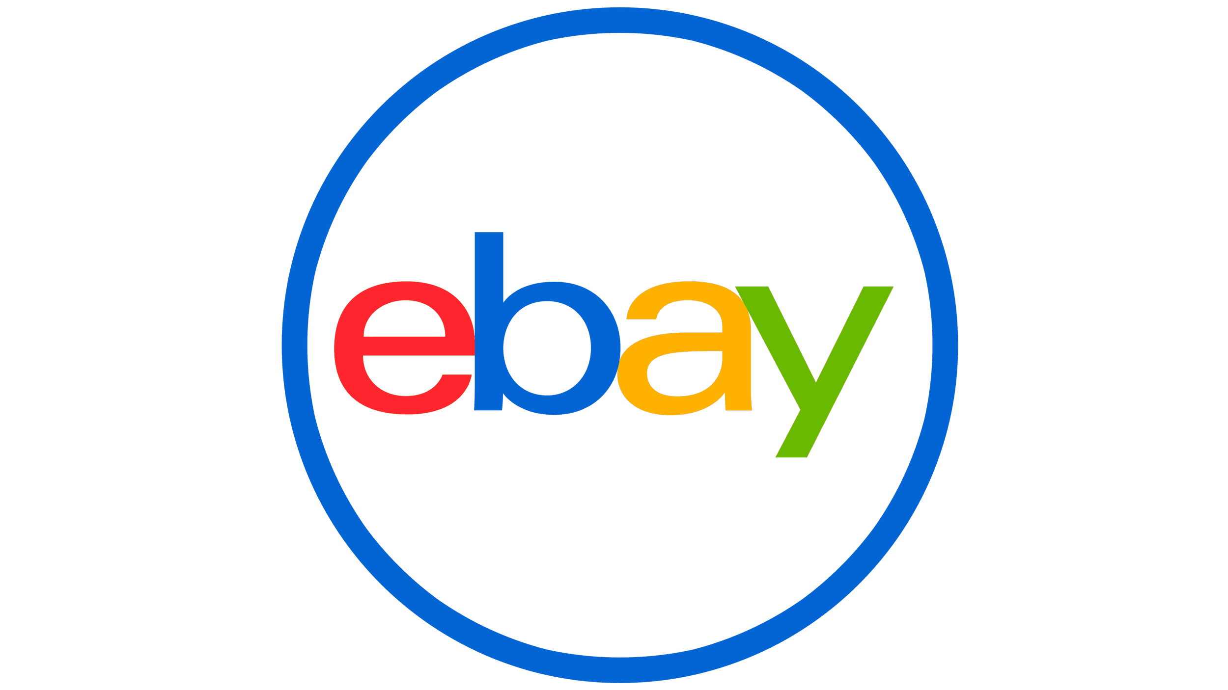 eBay logo with multicolored letters inside a blue circle on a black background.